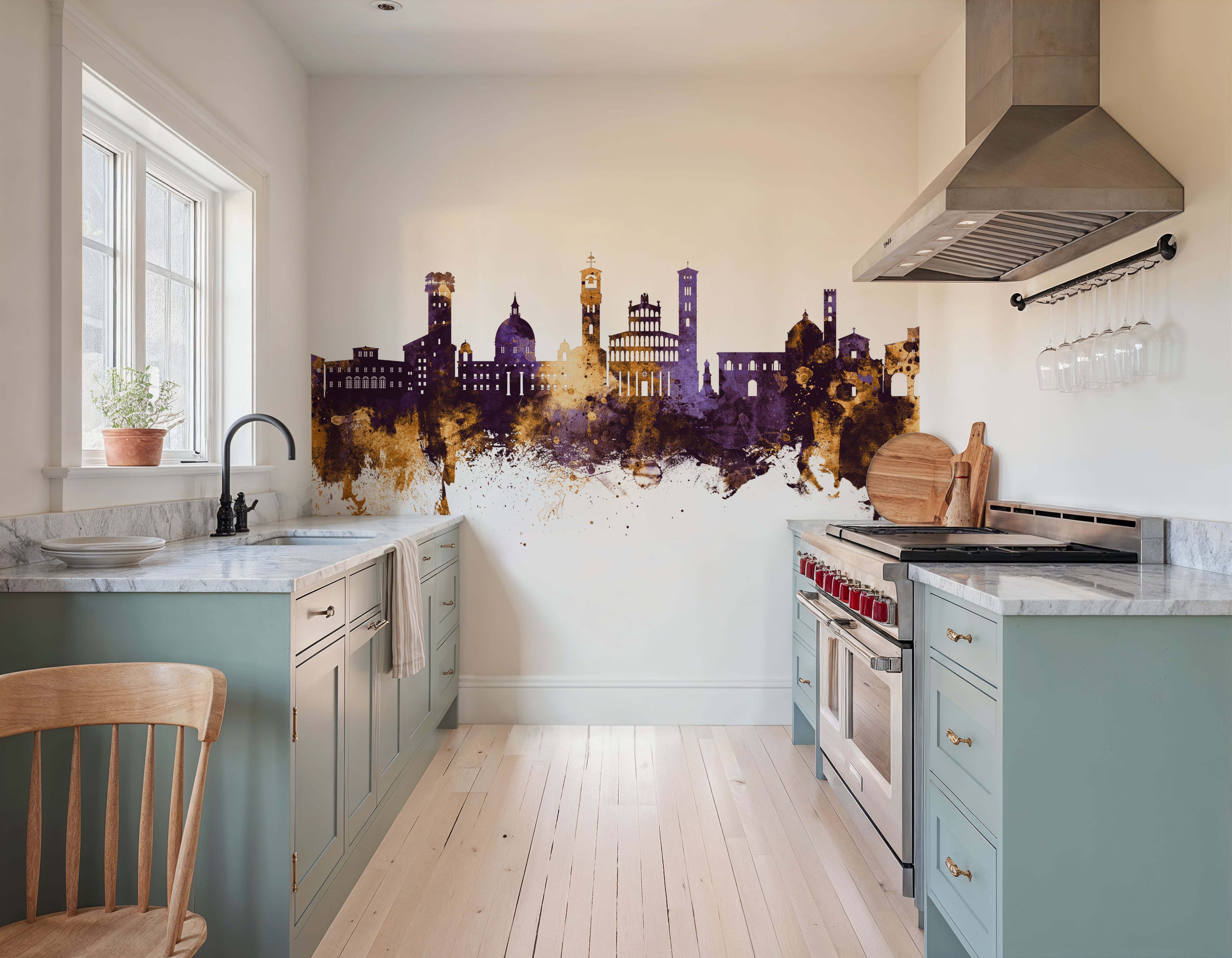 Lucca Italy Skyline Purple & Gold