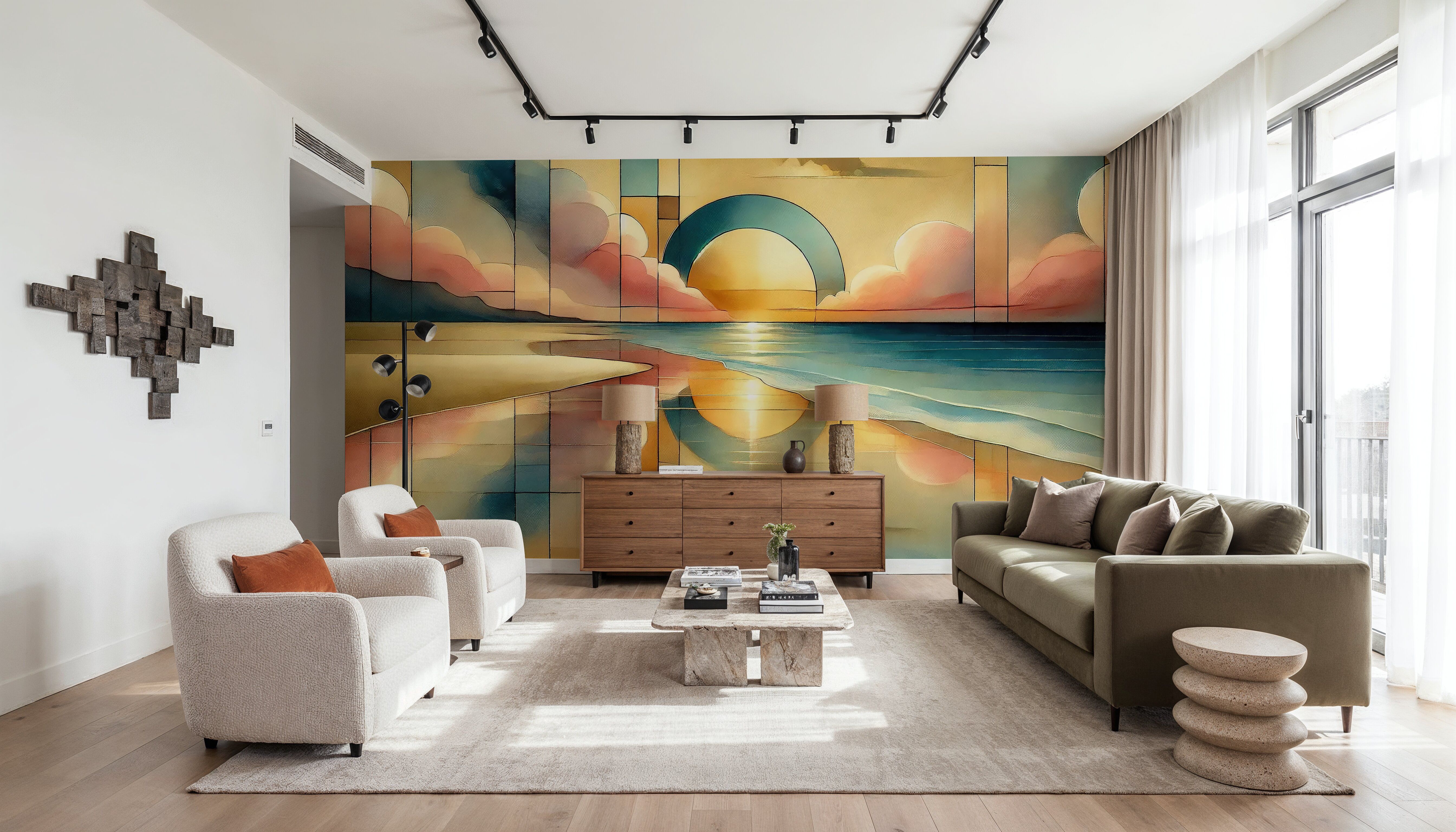 Golden Sunset Vista in Art Deco