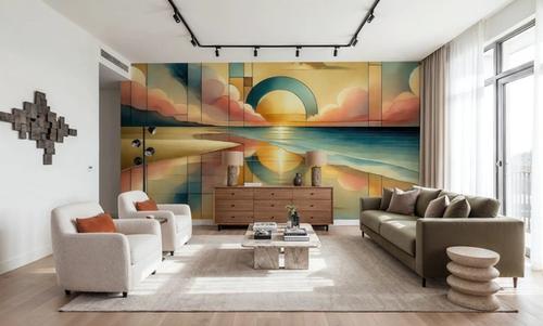 Golden Sunset Vista in Art Deco