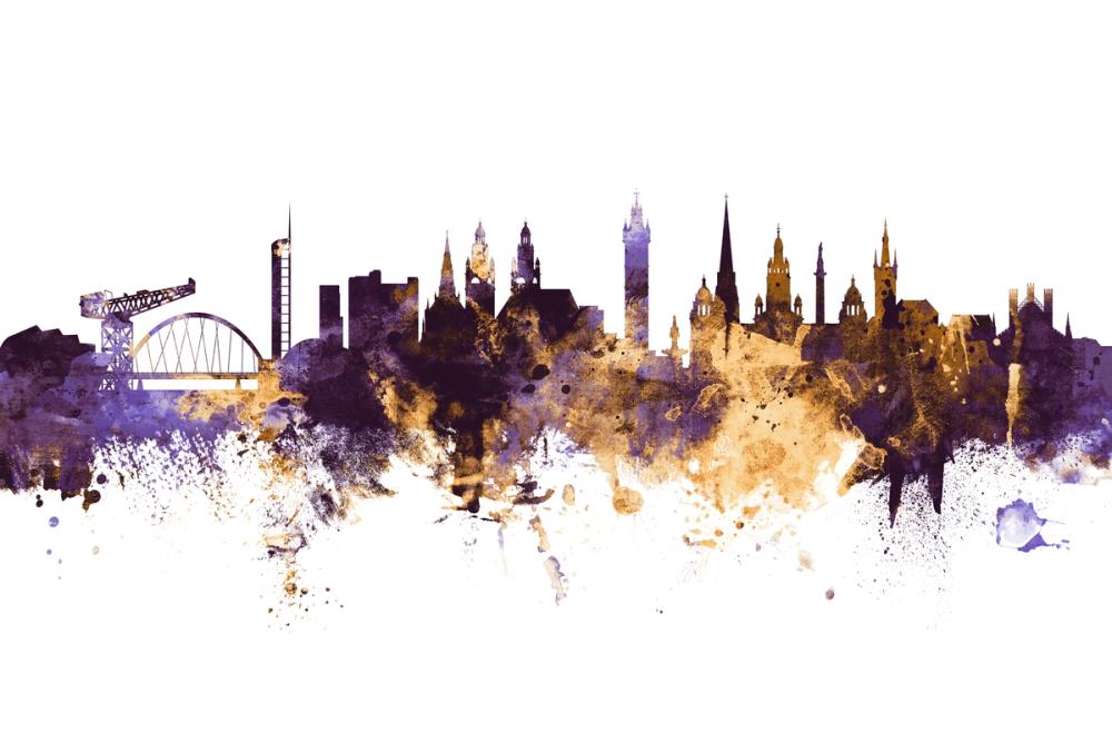 Glasgow Scotland Skyline Purple & Gold