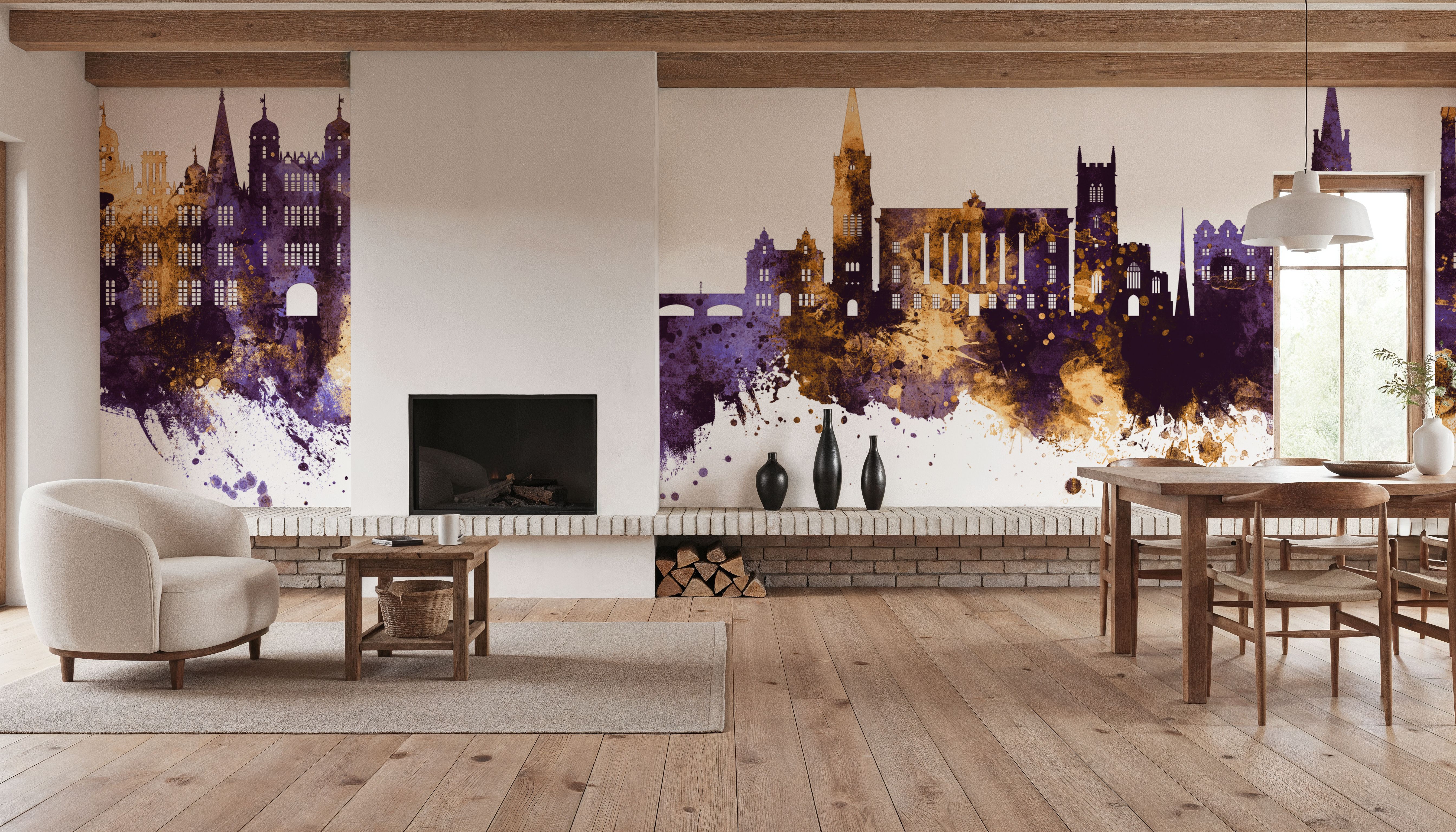 Stamford England Skyline Purple & Gold