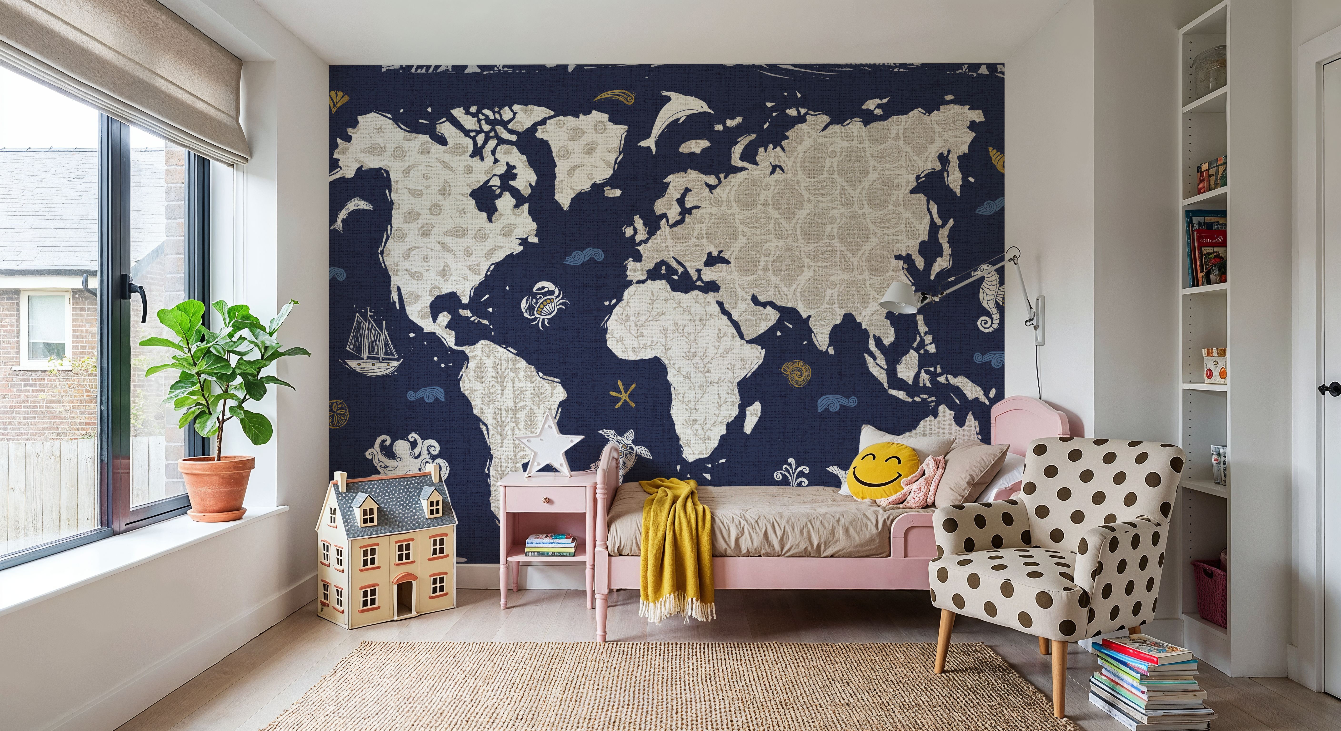 Sea This Map Blue, Papel pintado