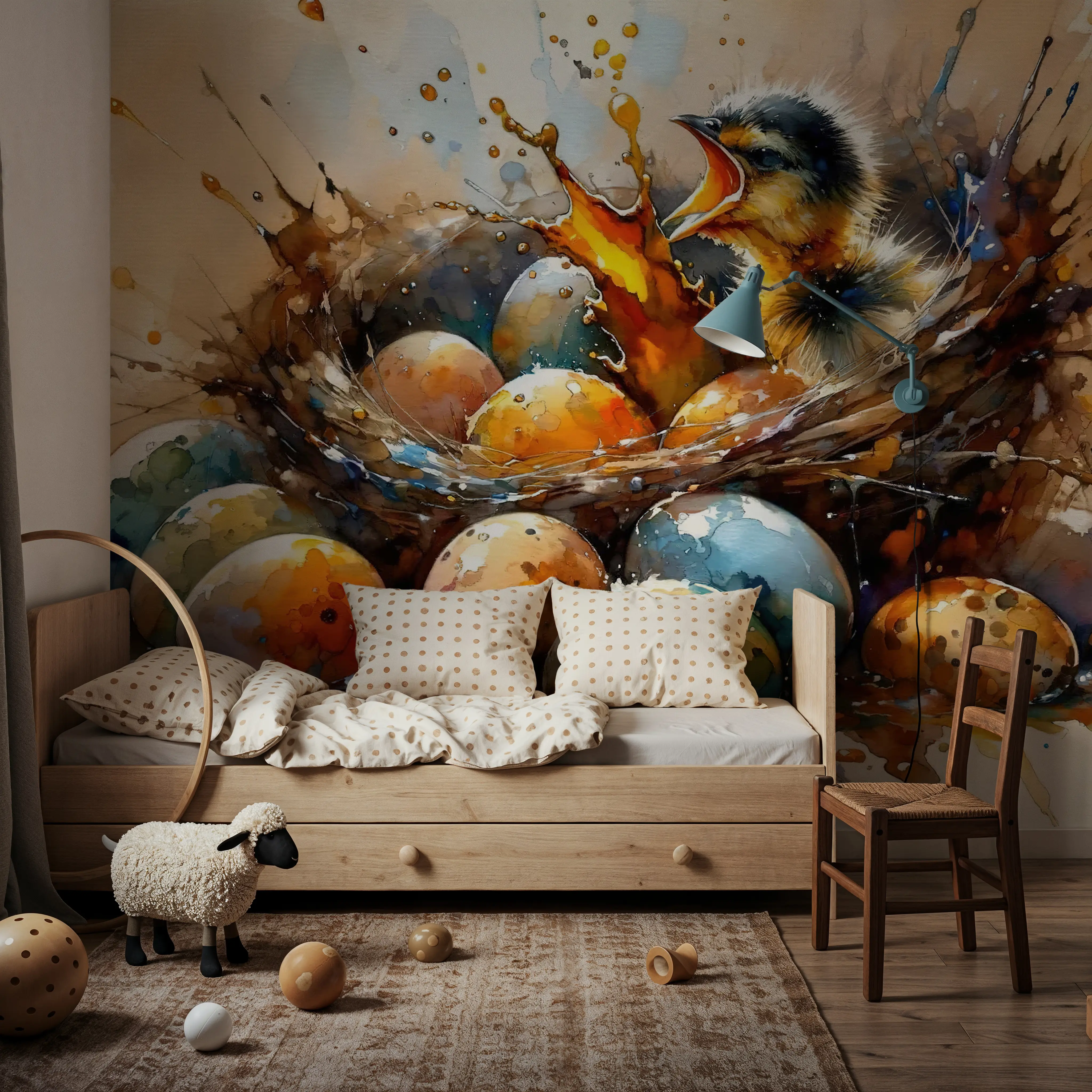 Papier Peint Panoramique - First Glimpse of the World - Abstrait Animaux - Orange - chambre d'enfant - Wallism Belgique