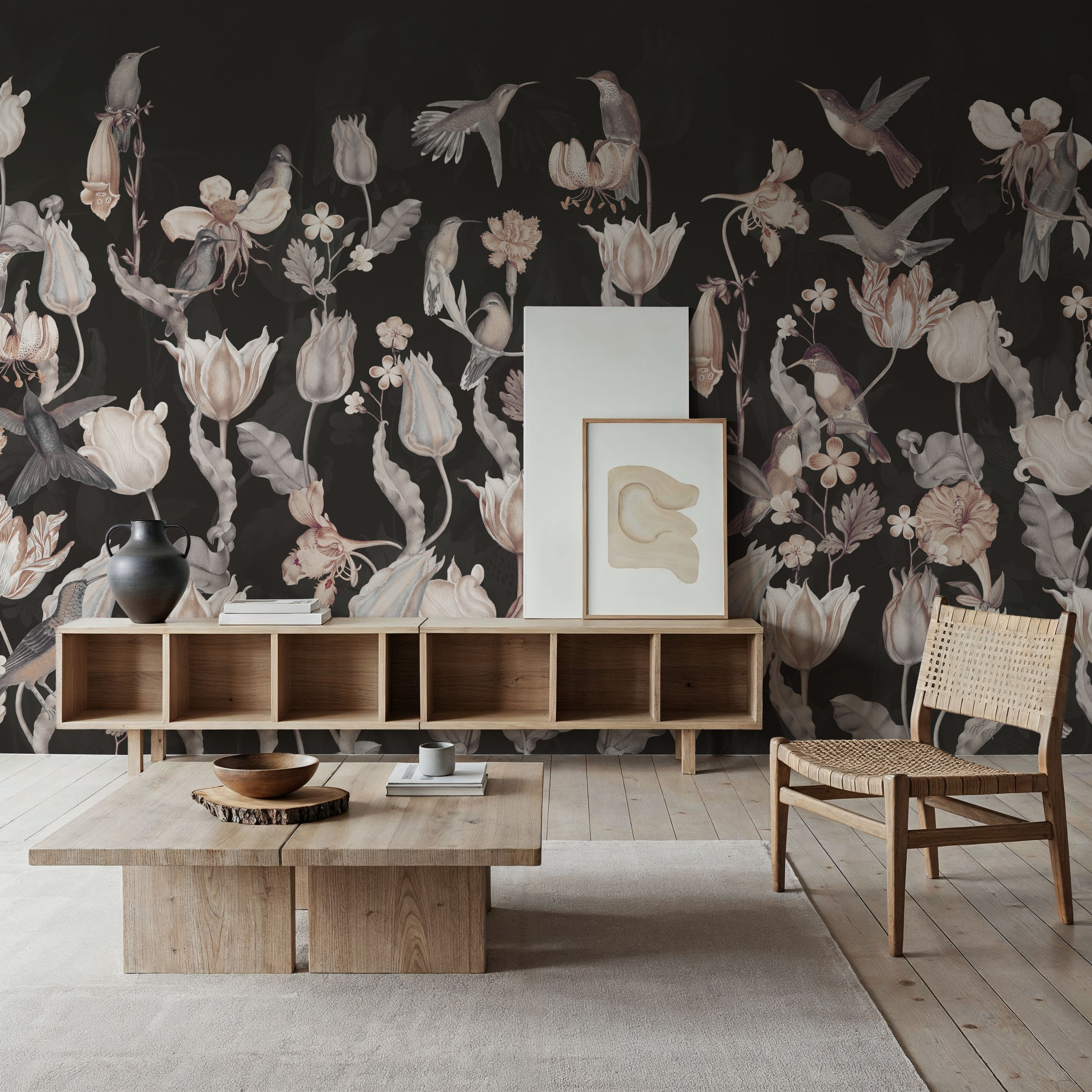 Tulips & Birds, Black