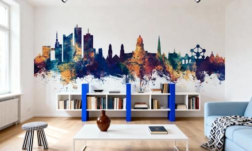 Brussels Belgium Skyline Blue & Bronze