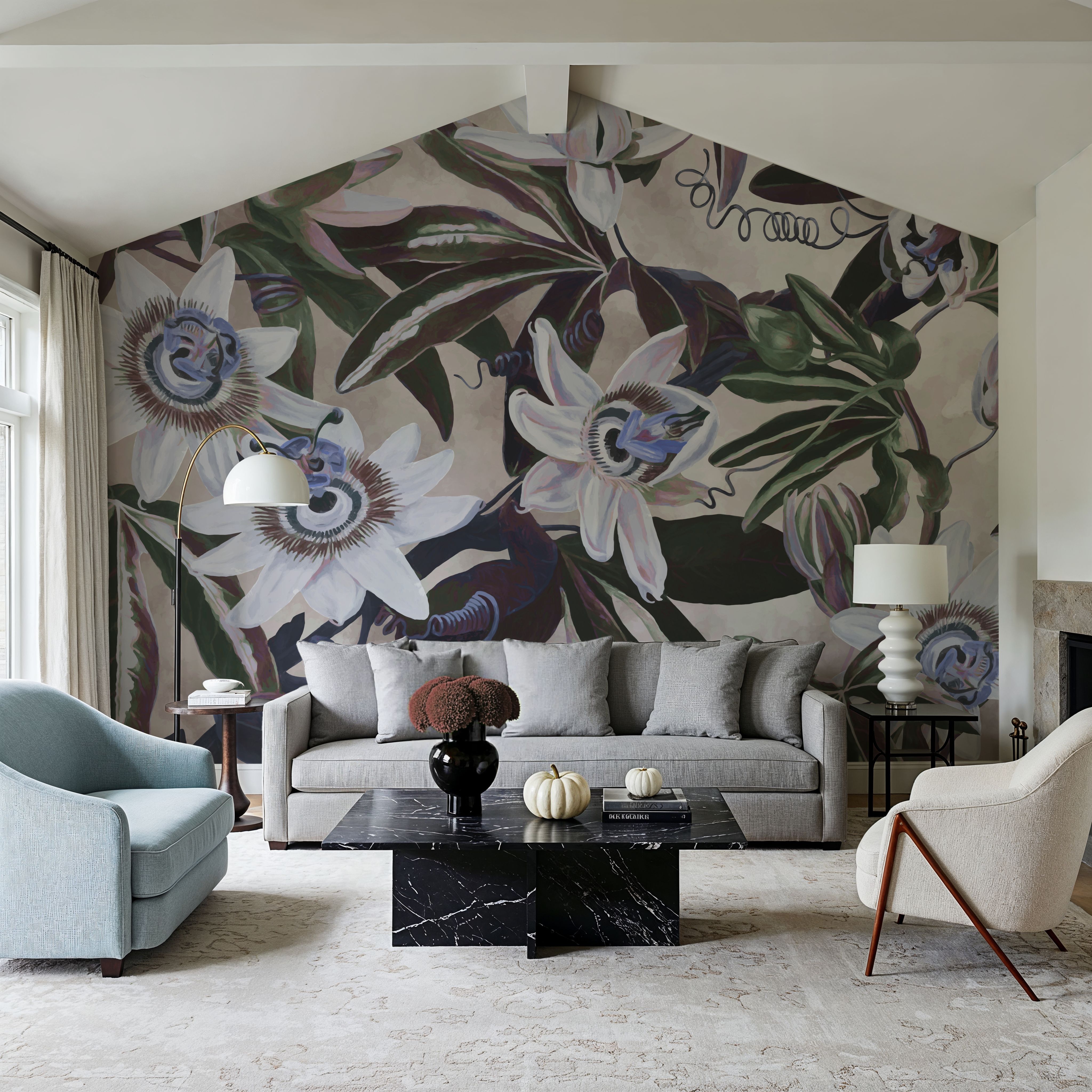 White Passiflora Beige Blue