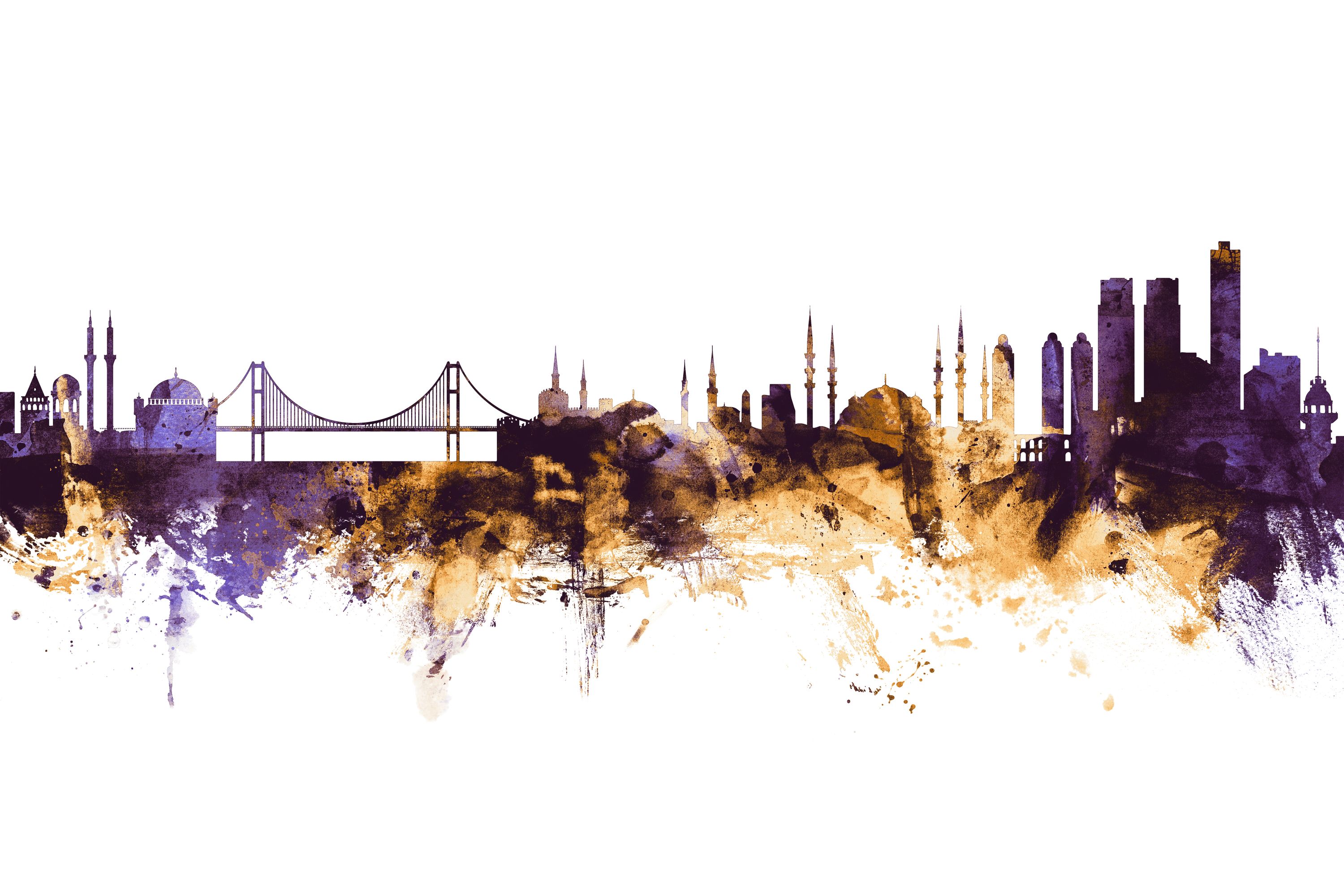 Istanbul Turkey Skyline Purple & Gold