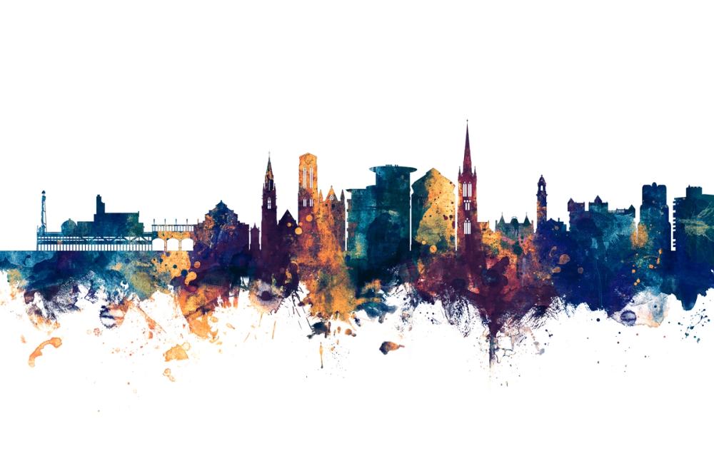 Bournemouth England Skyline Blue & Bronze