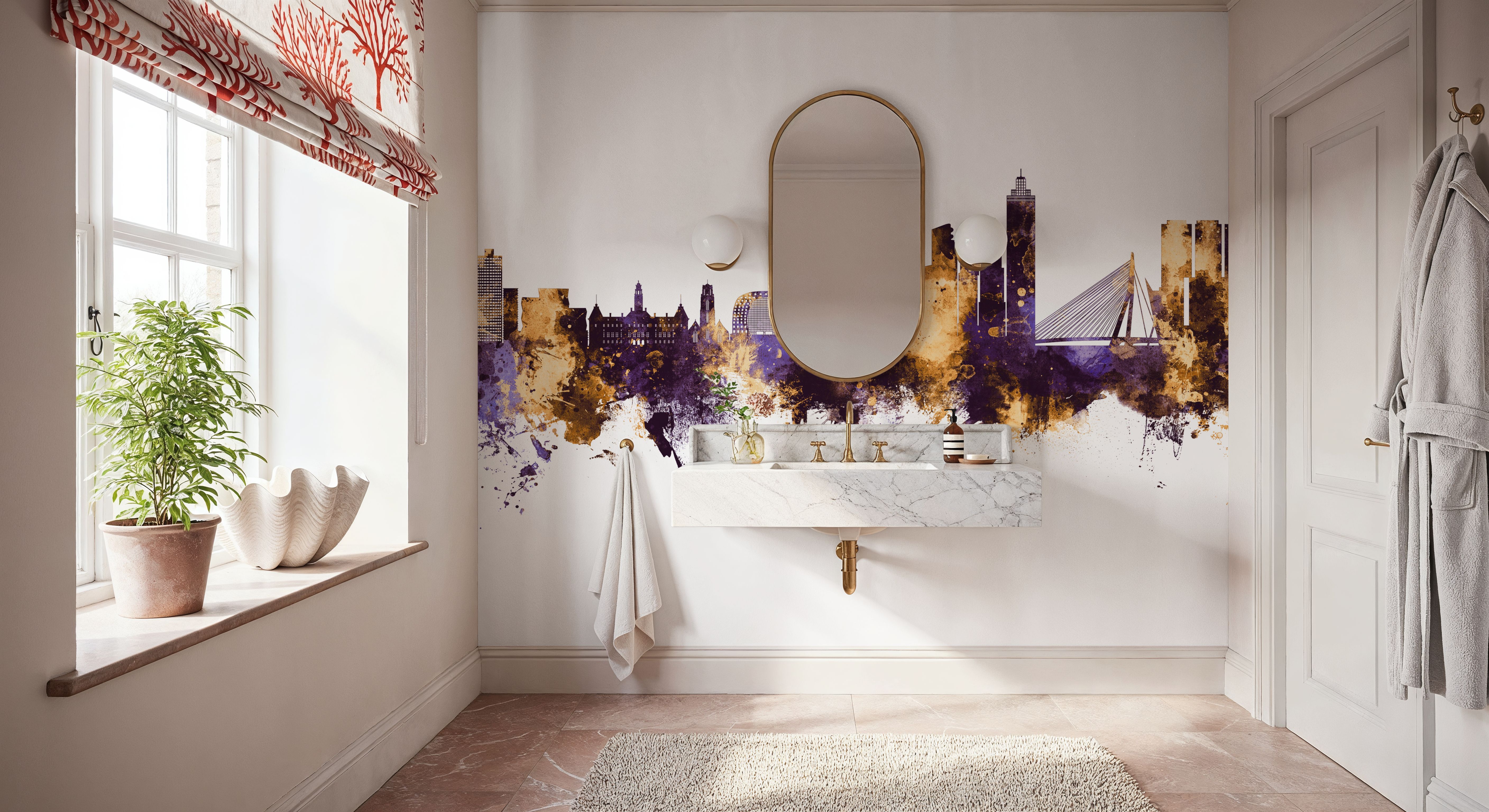 Rotterdam The Netherands Skyline Purple & Gold