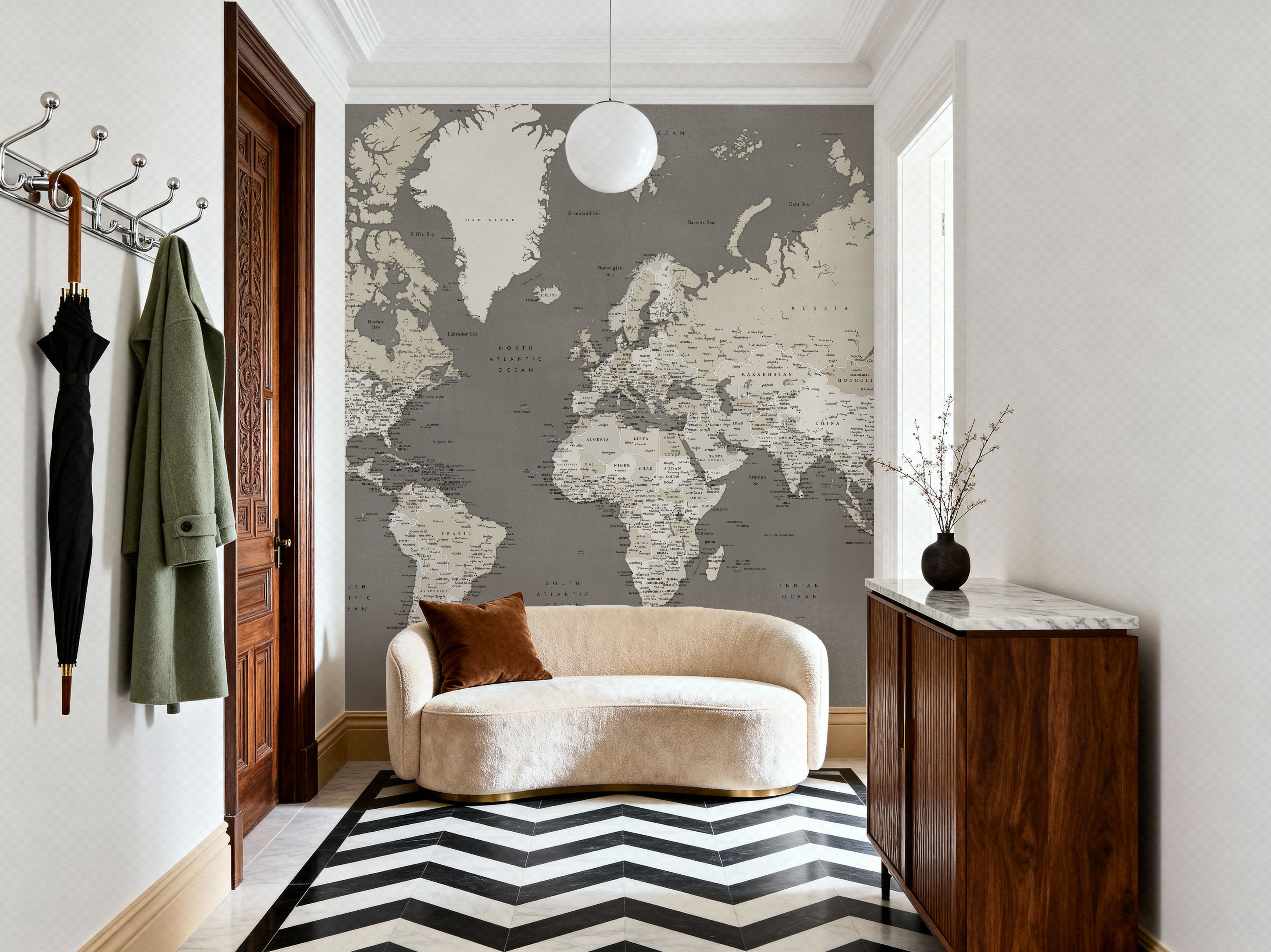 World Map Cities - Earthy