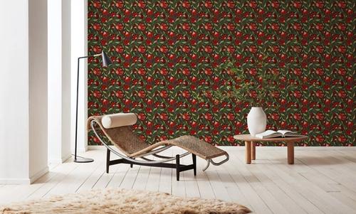 Indial Floral, Vermilion on Midnight