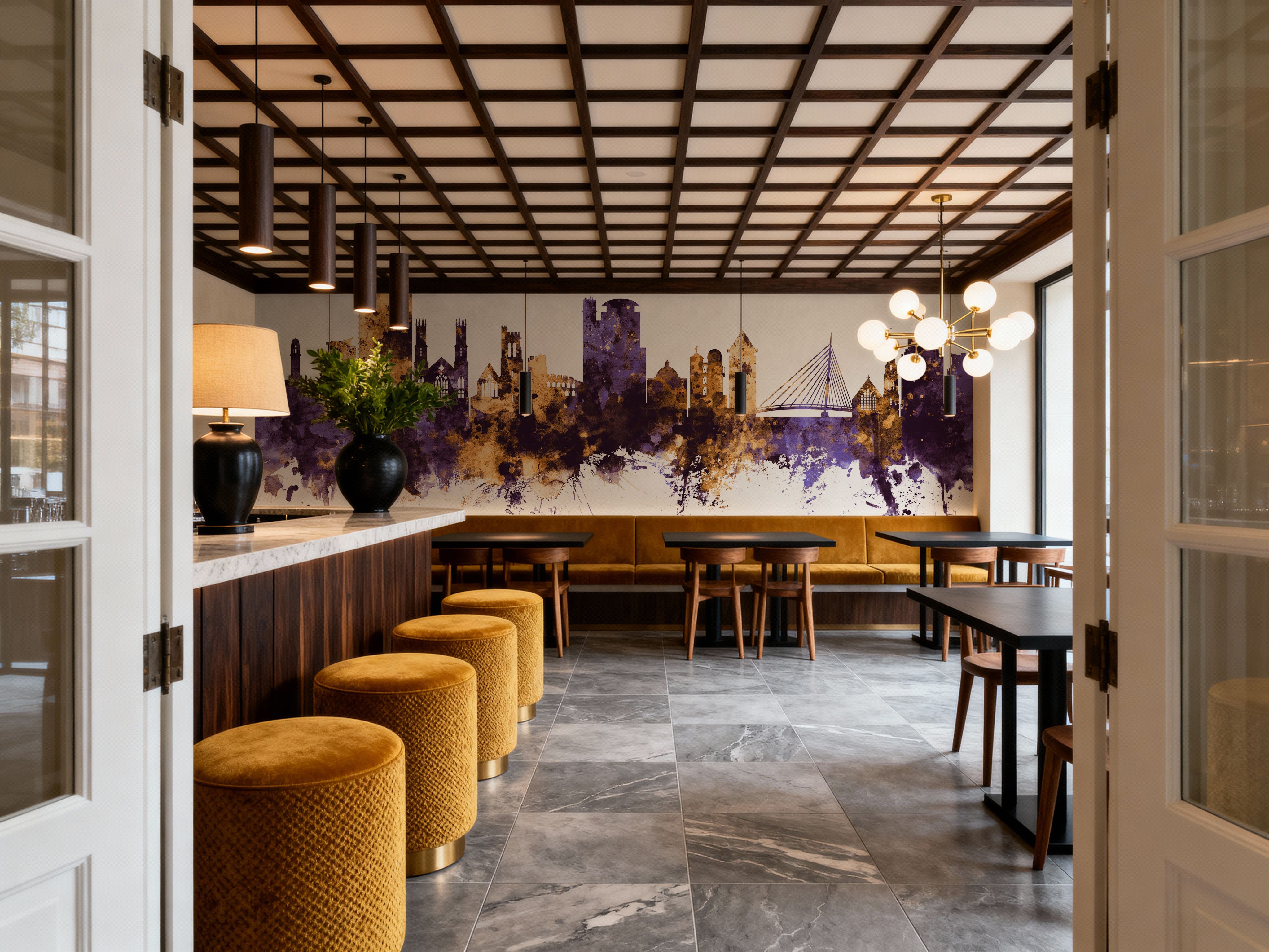 Swansea Wales Skyline Purple & Gold