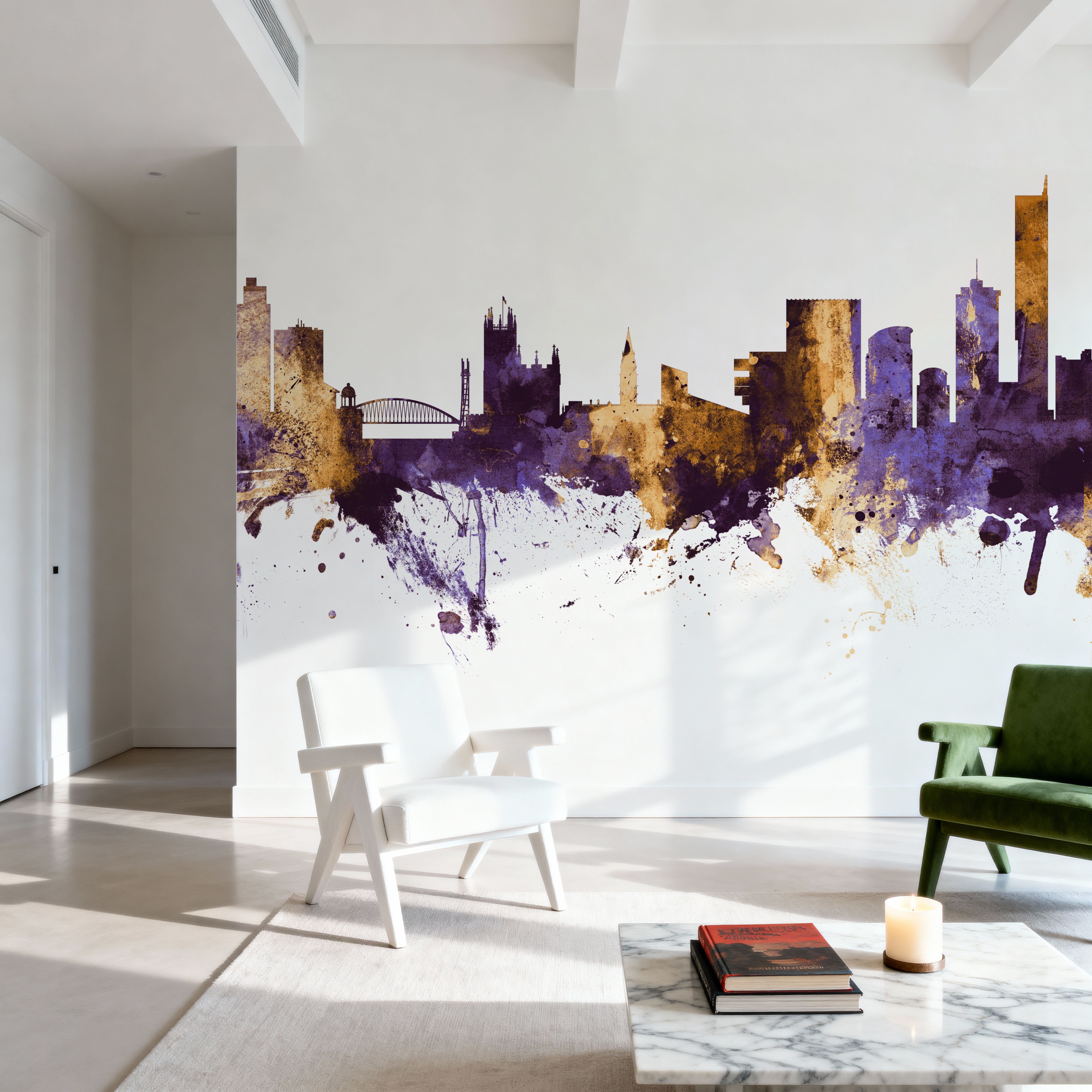 Manchester England Skyline Purple & Gold