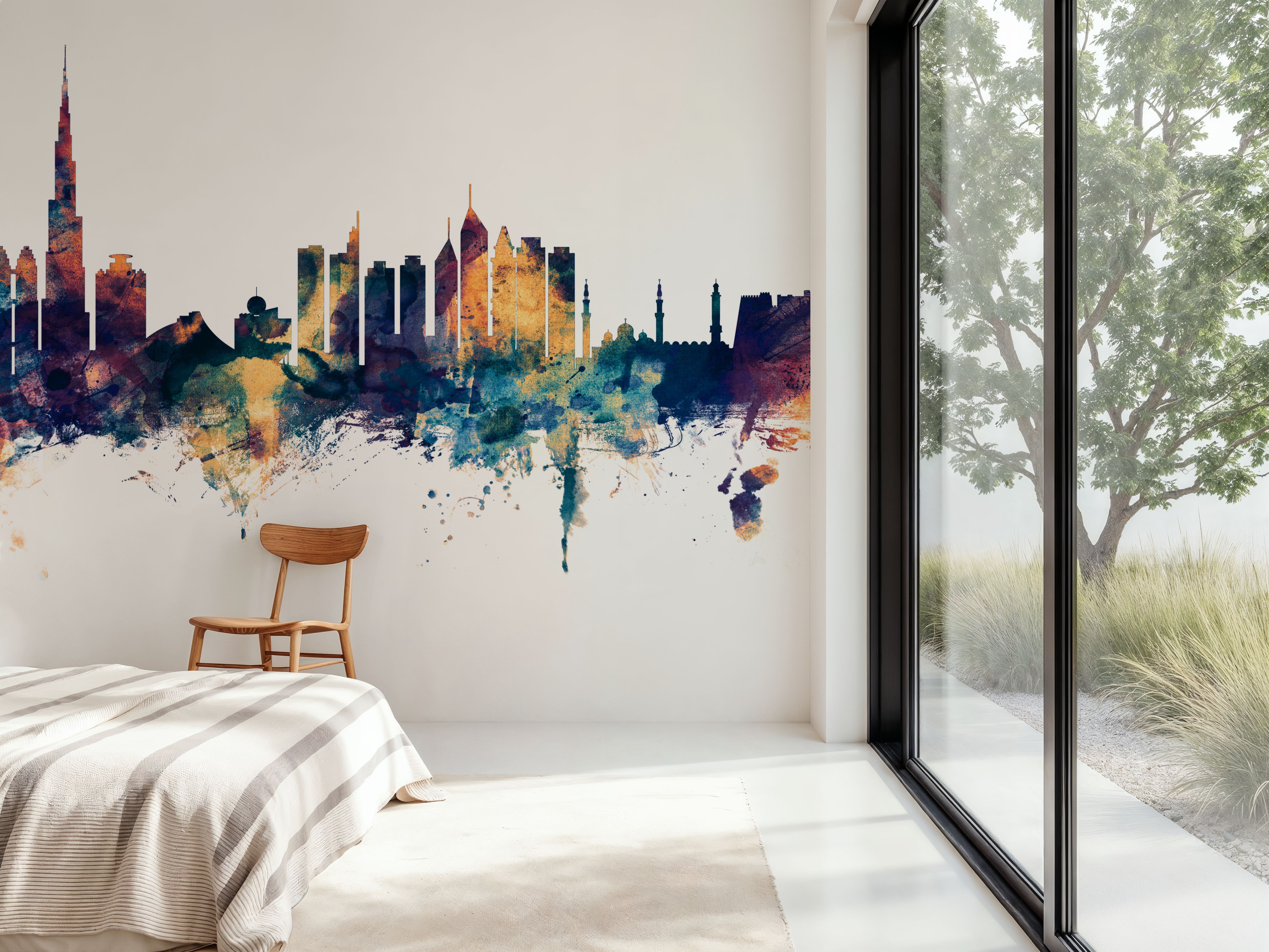 Dubai Skyline Blue & Bronze, Wallpaper