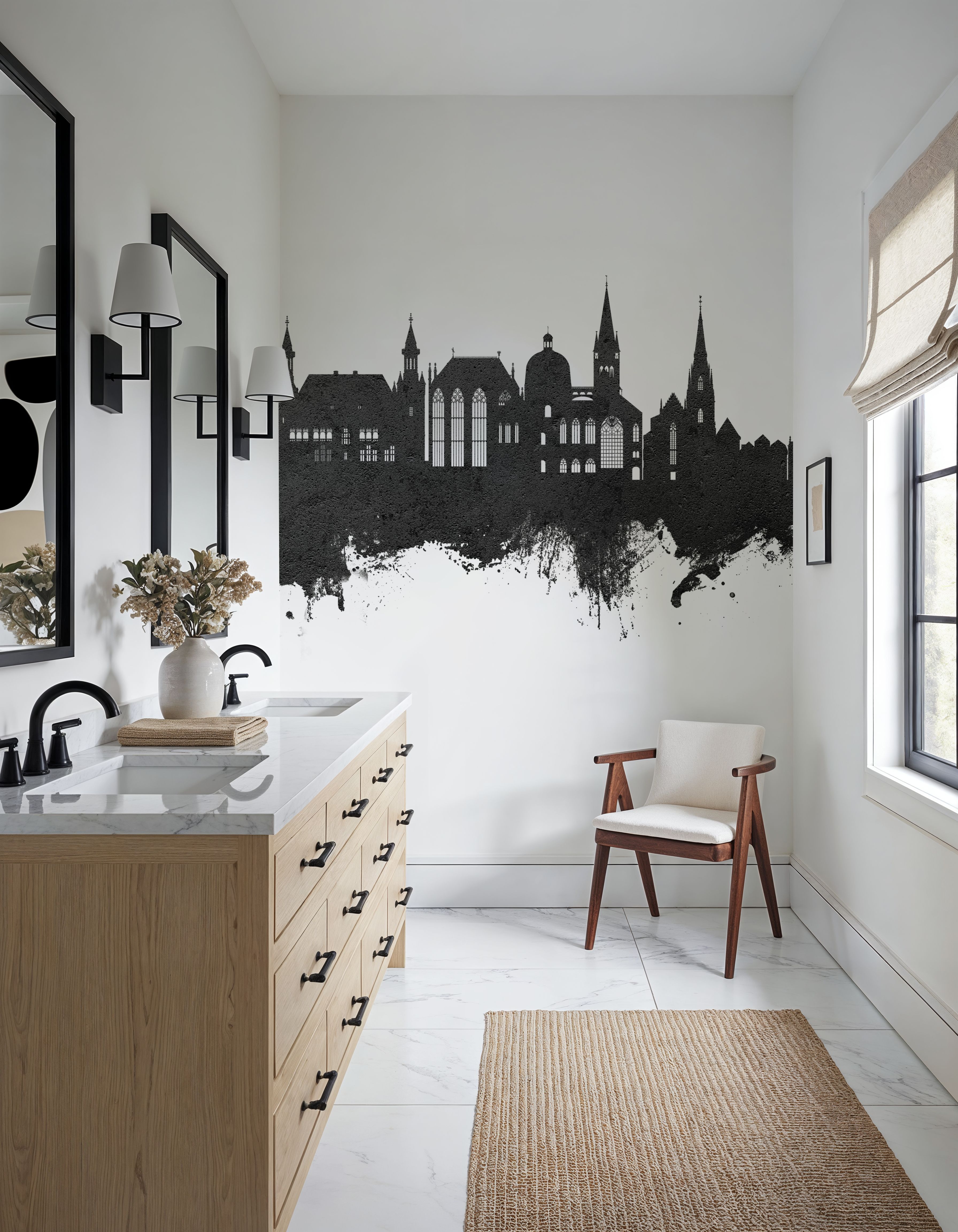 Aachen Germany Skyline Black & White