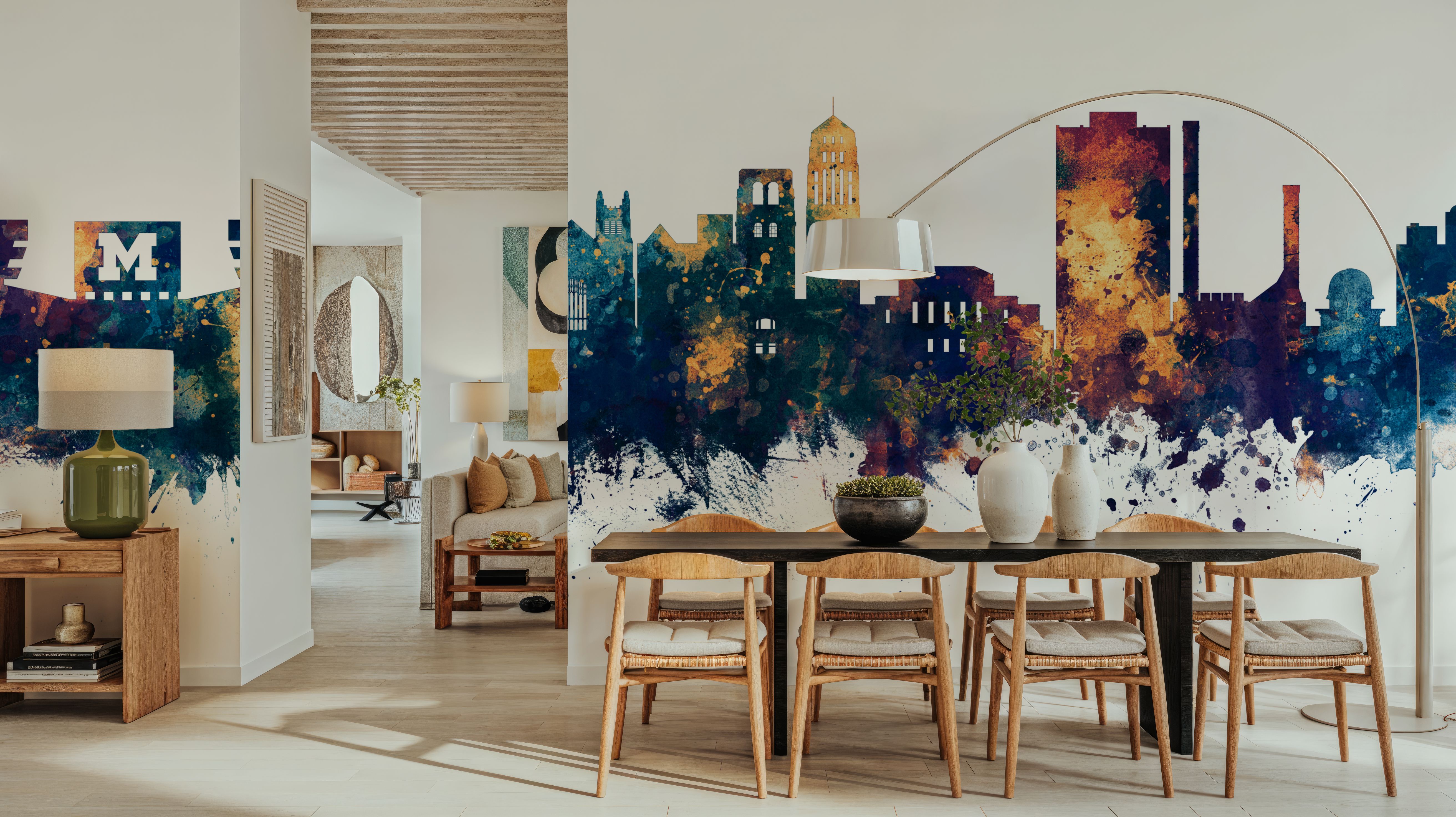 Ann Arbor Michigan Skyline Blue & Bronze, Wallpaper