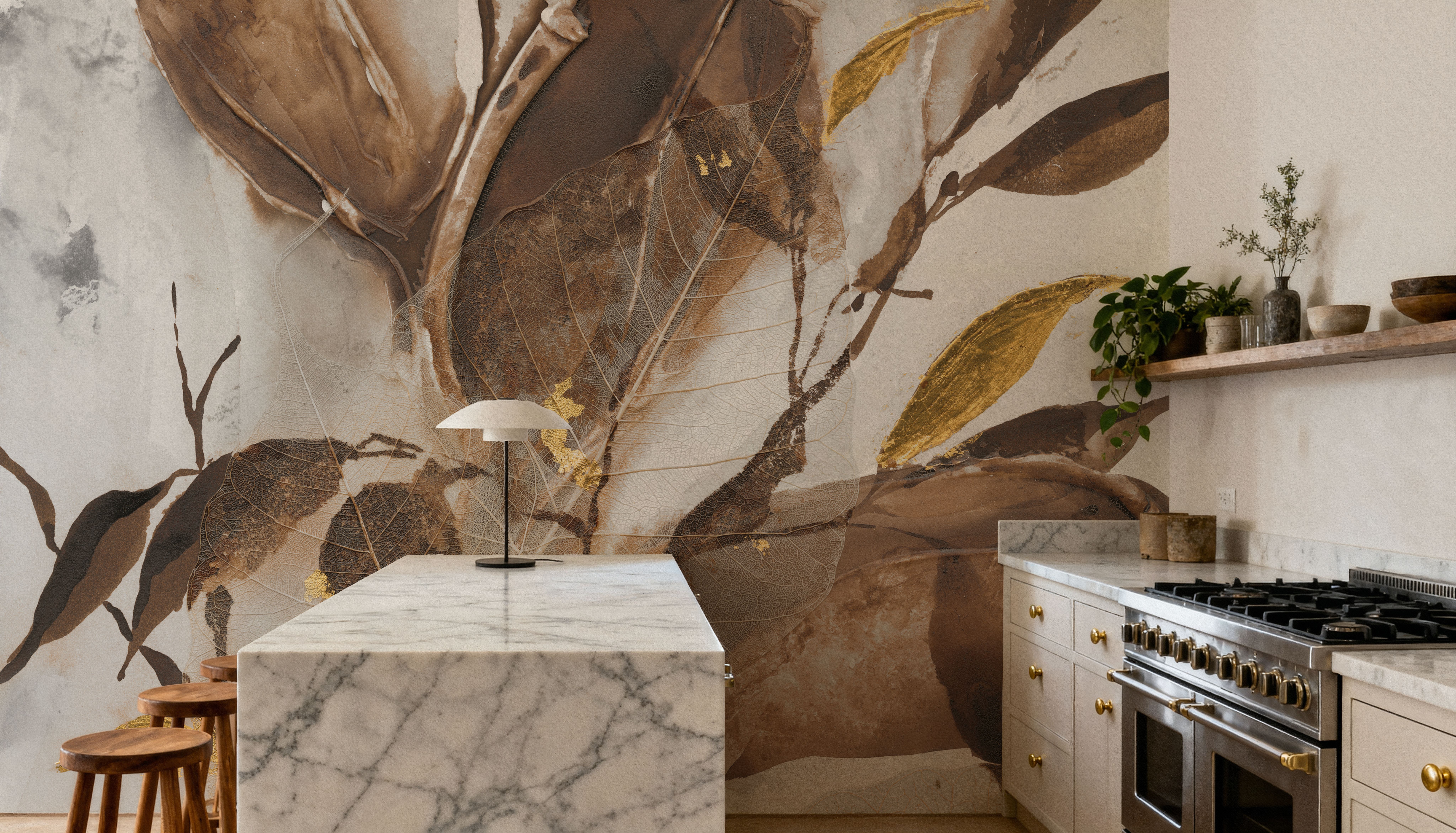 Gilded Leaf Collage I, Wallpaper