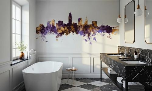 Cleveland Ohio Skyline Purple & Gold