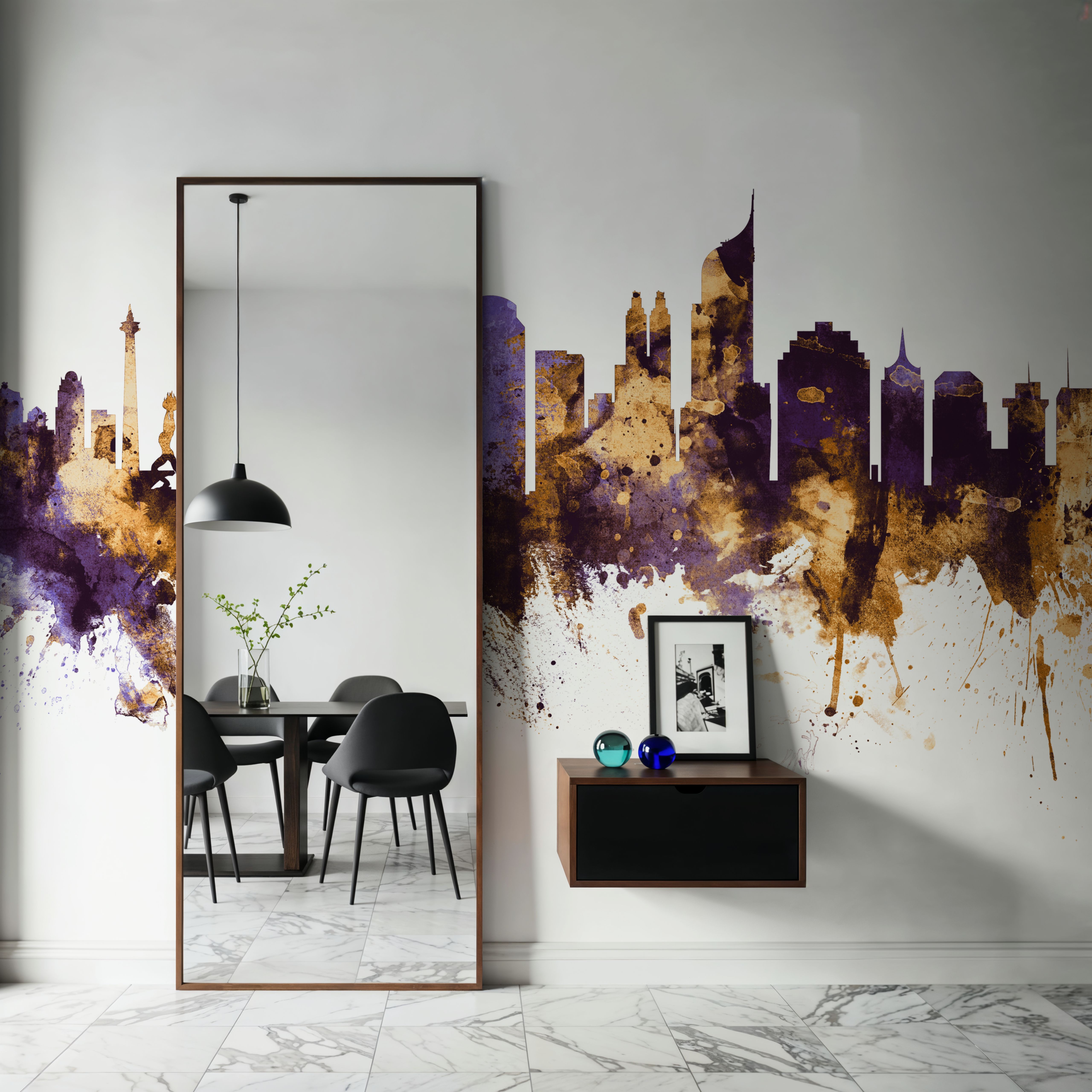 Jakarta Skyline Indonesia Purple & Gold
