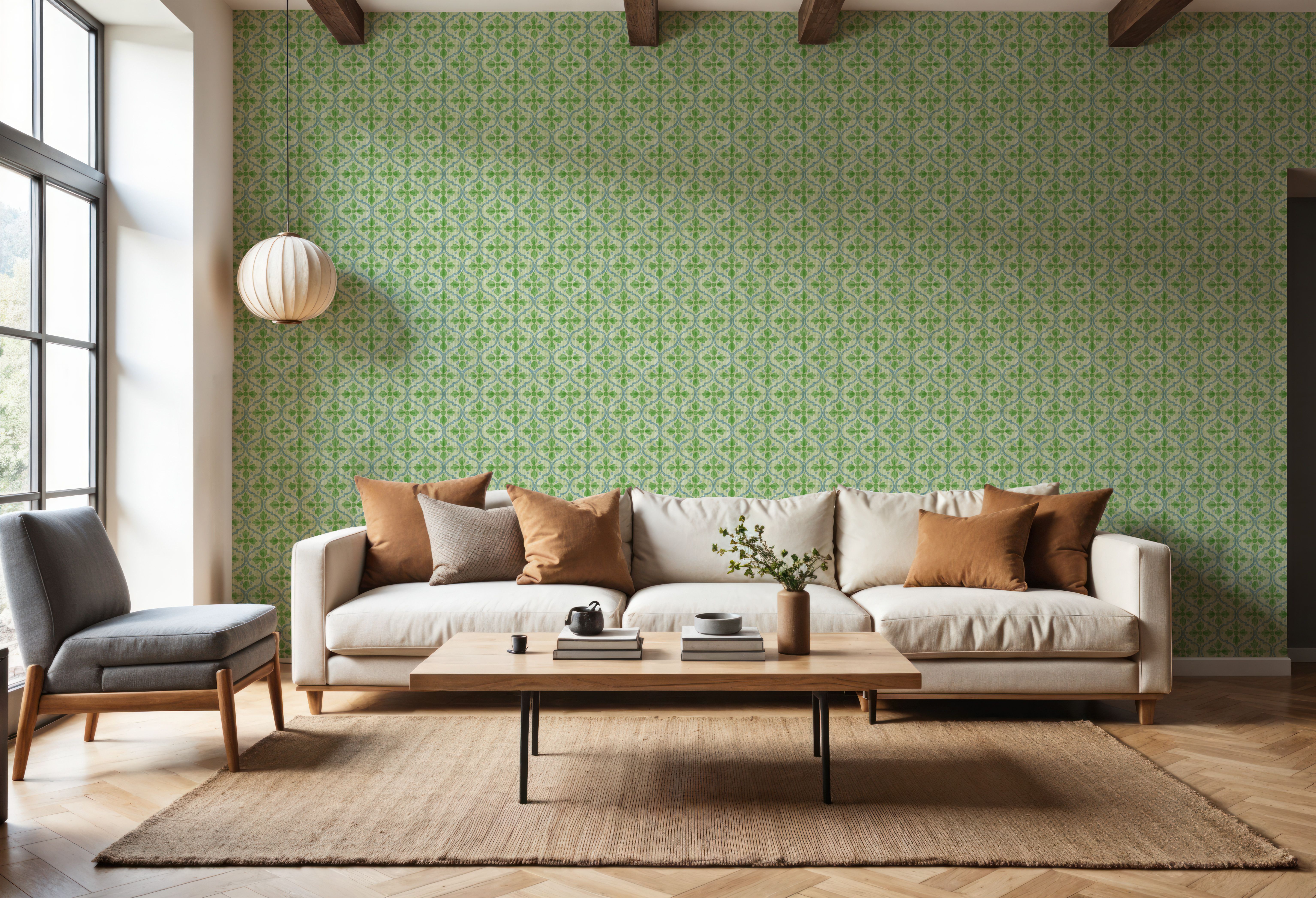 Quatrefoil Watercolor Trellis, Fresh Green