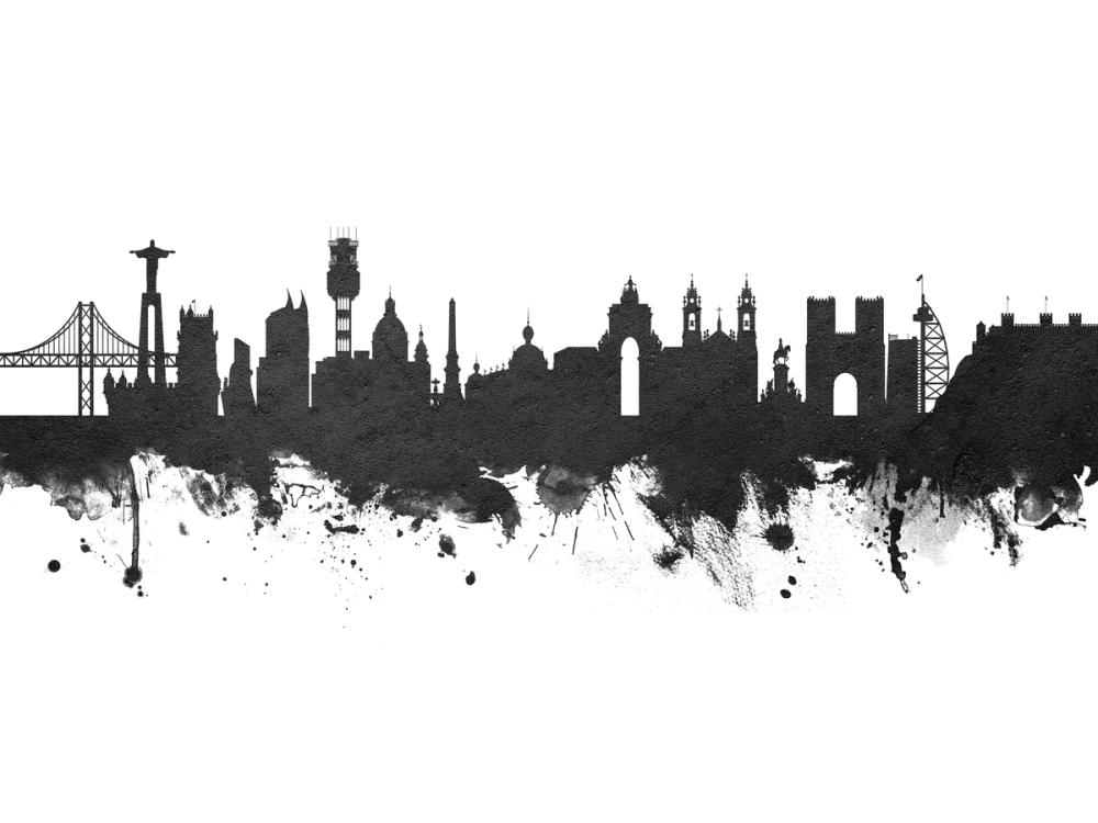 Lisbon Portugal Skyline Black & White