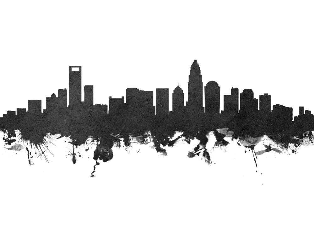 Charlotte North Carolina Skyline Black & White