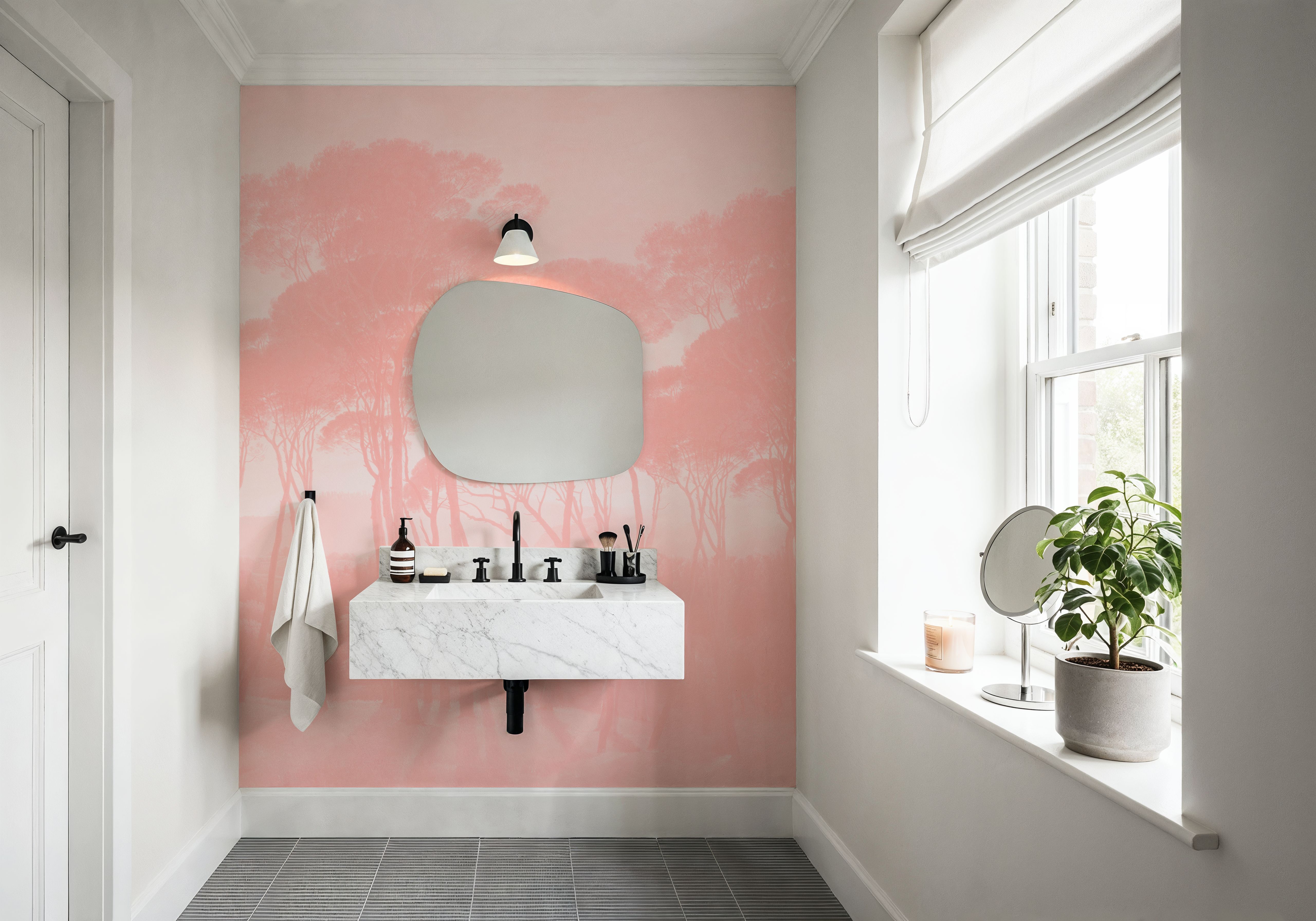 Mediterranean Pine Landscape, Blush, Wallpaper