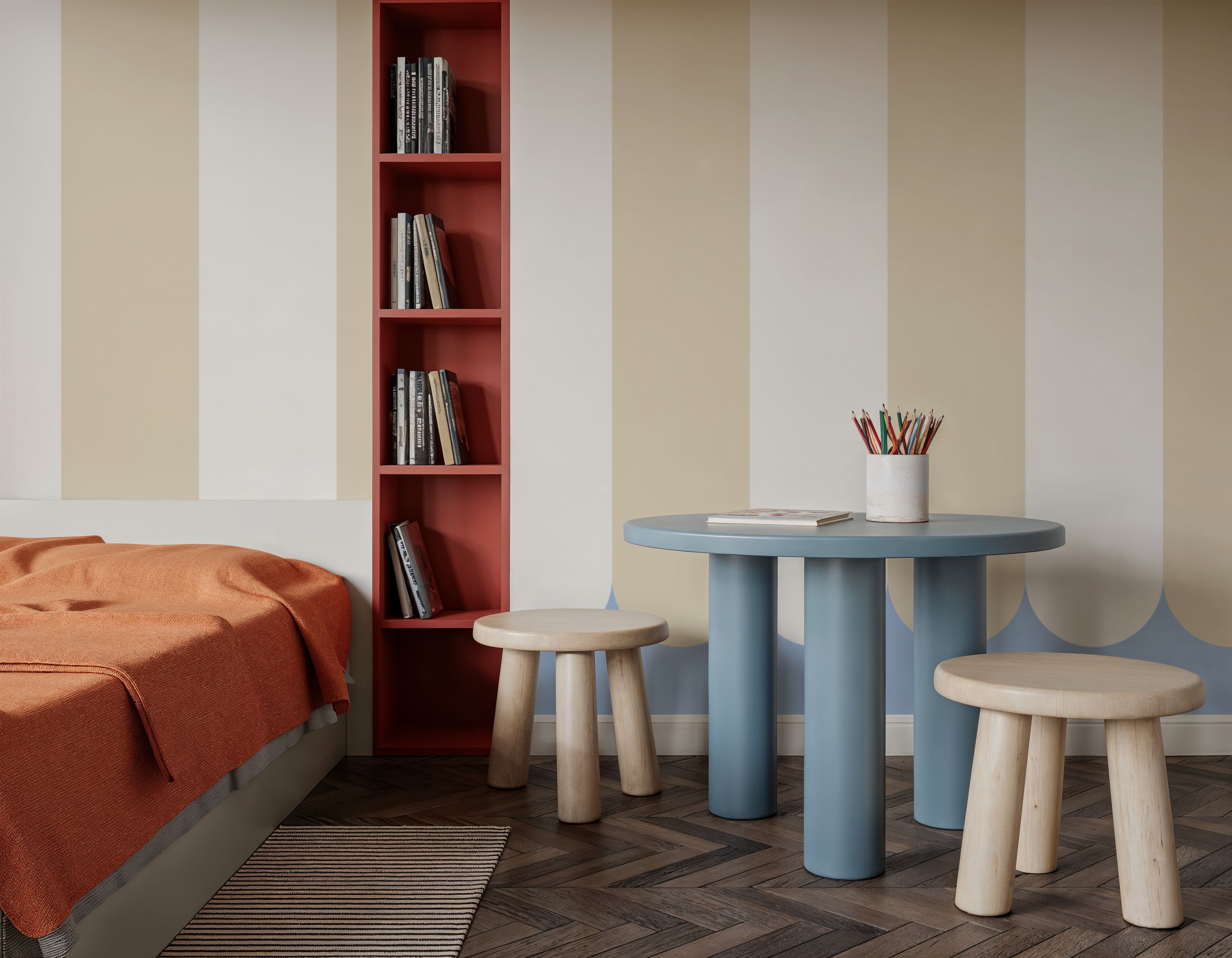 Scalloped Circus Stripes, Beige