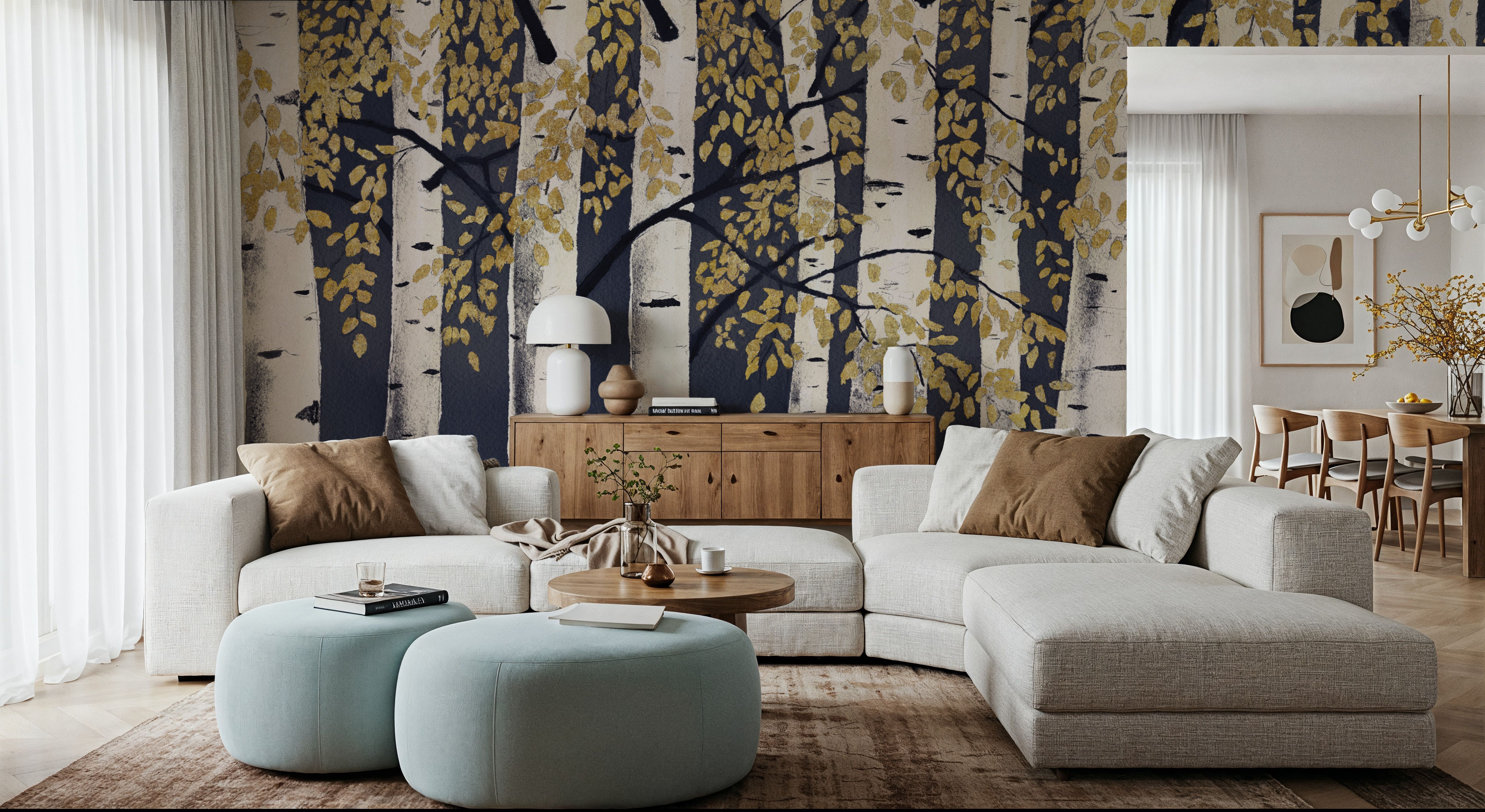 Fresh Forest Indigo Gold, Wallpaper