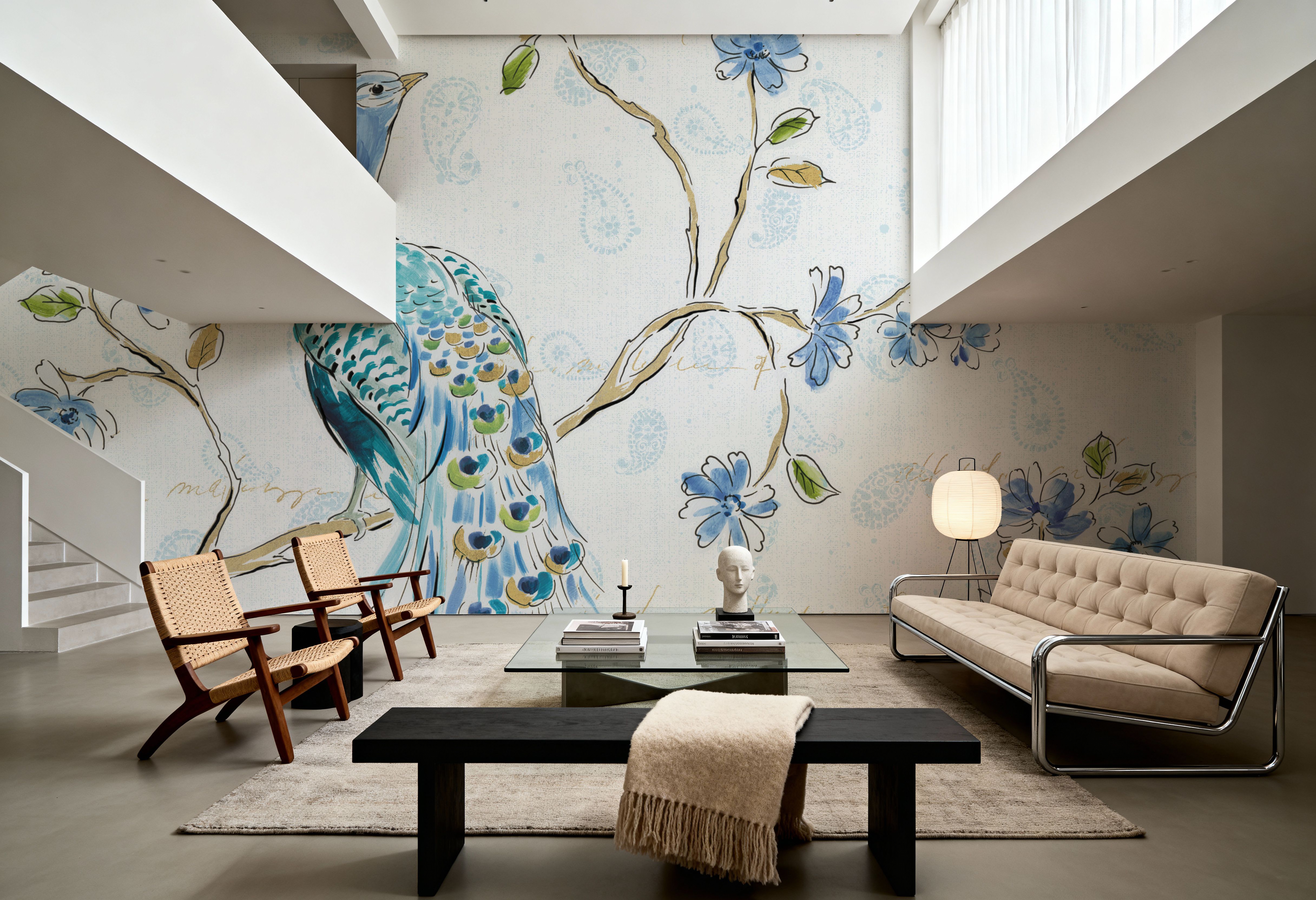 Peacock Allegory I White, Papier peint