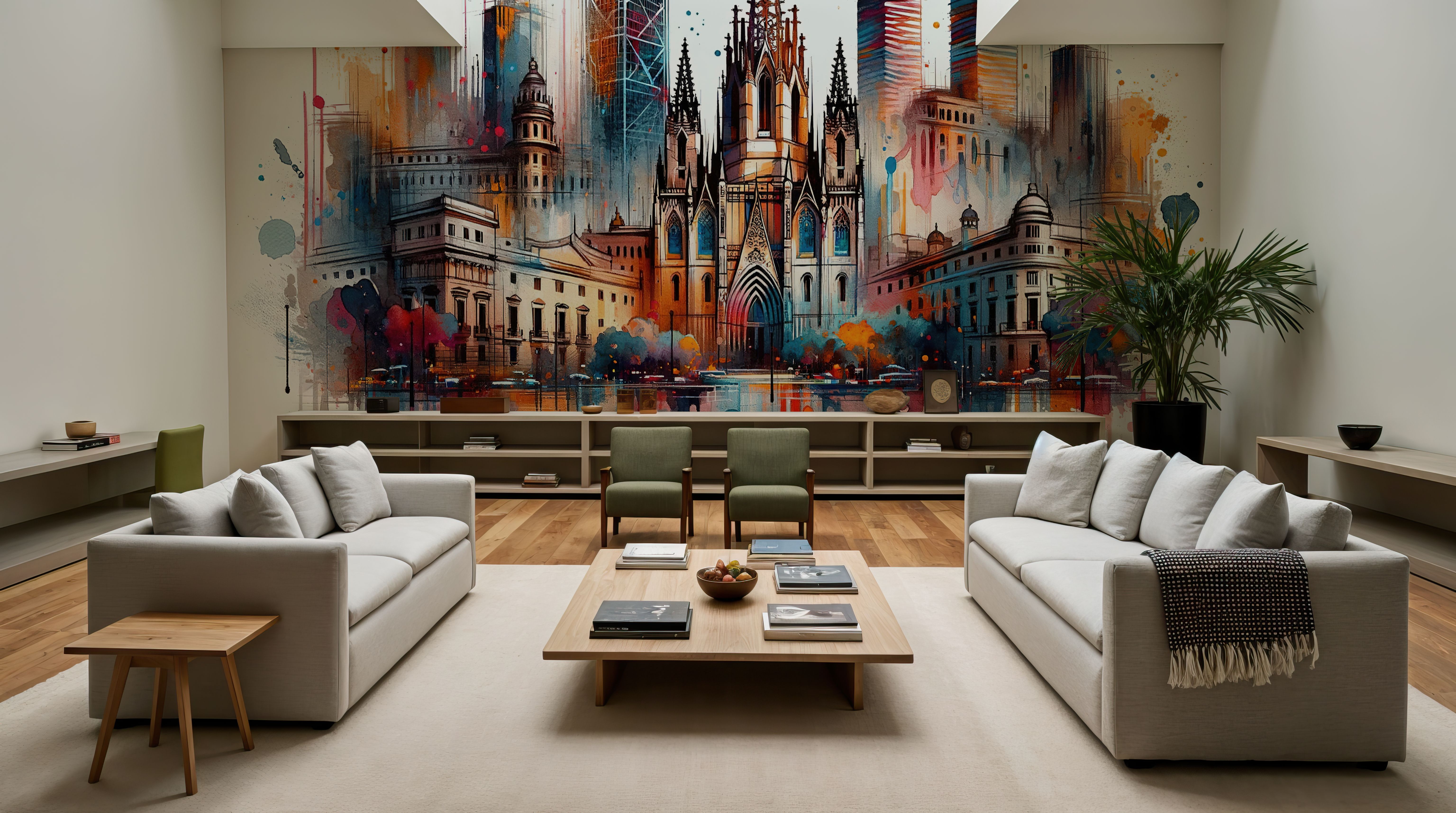 Watercolor Skyline Barcelona II