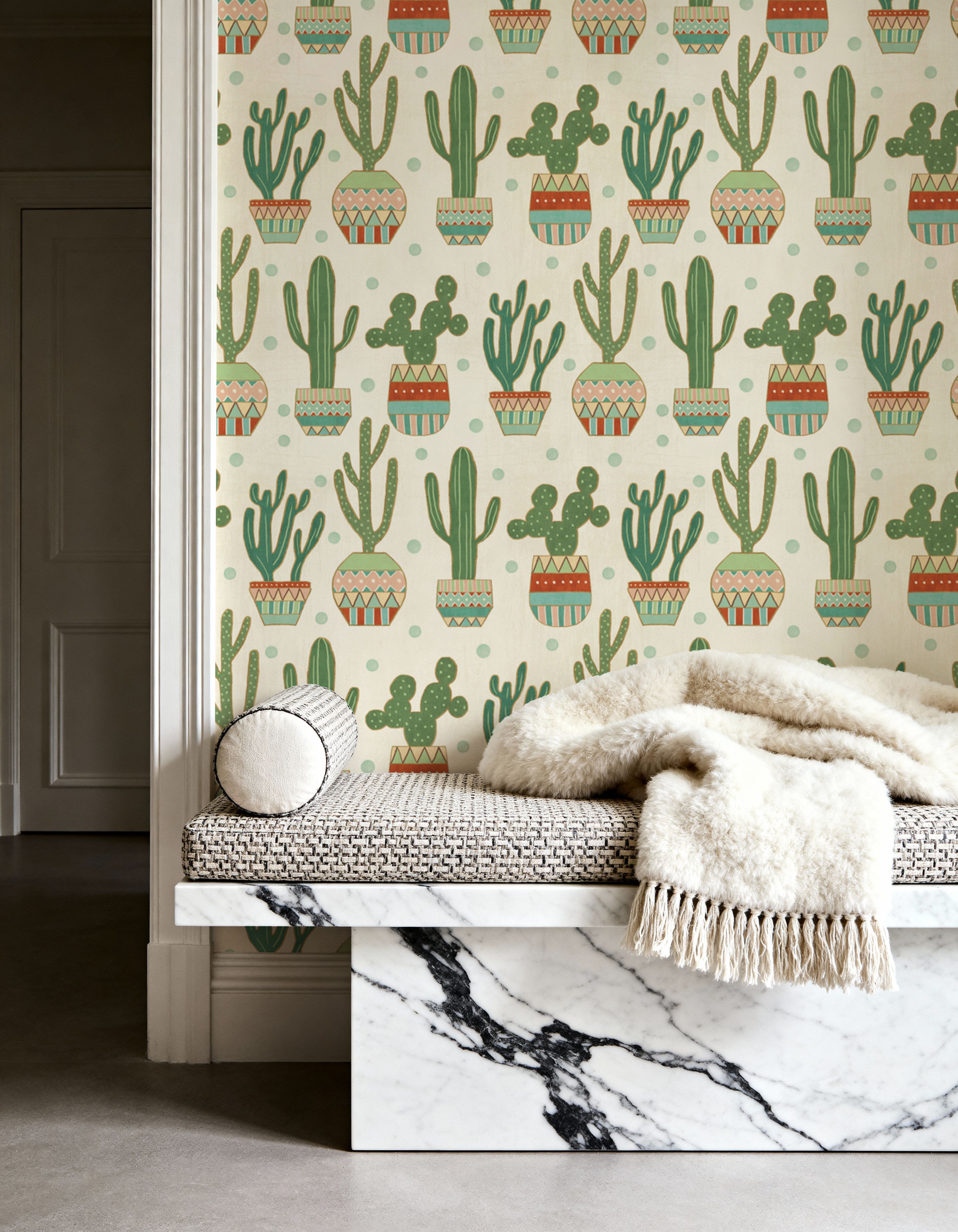 Cacti Time White, Wallpaper