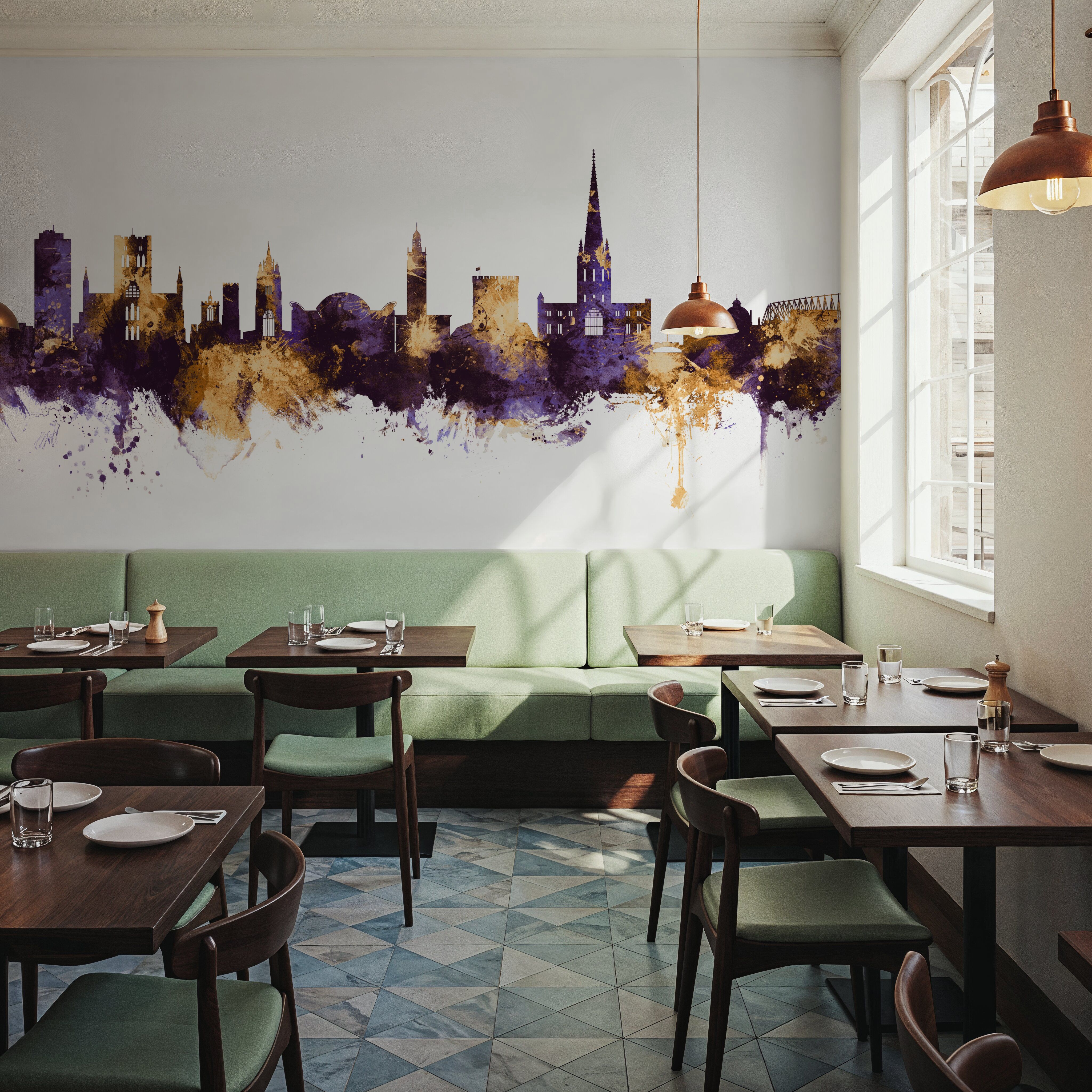 Norwich England Skyline Purple & Gold