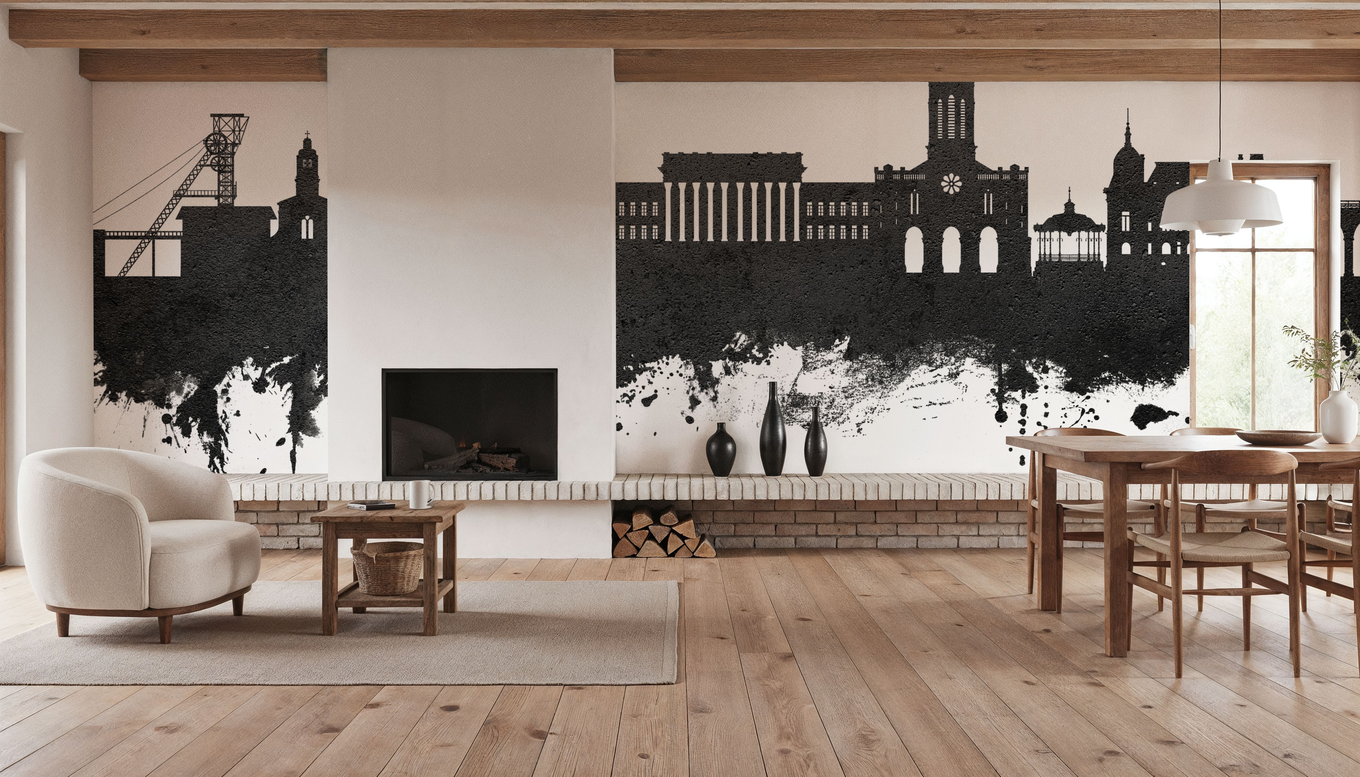 Saint-Étienne France Skyline Black & White, Behang