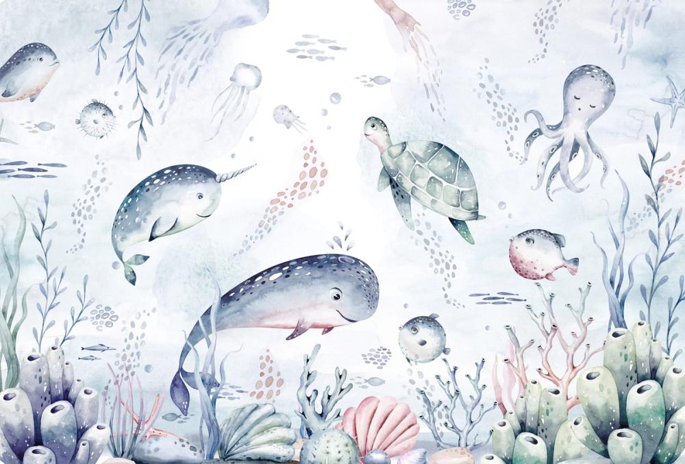 painted sea animals swimming in the ocean