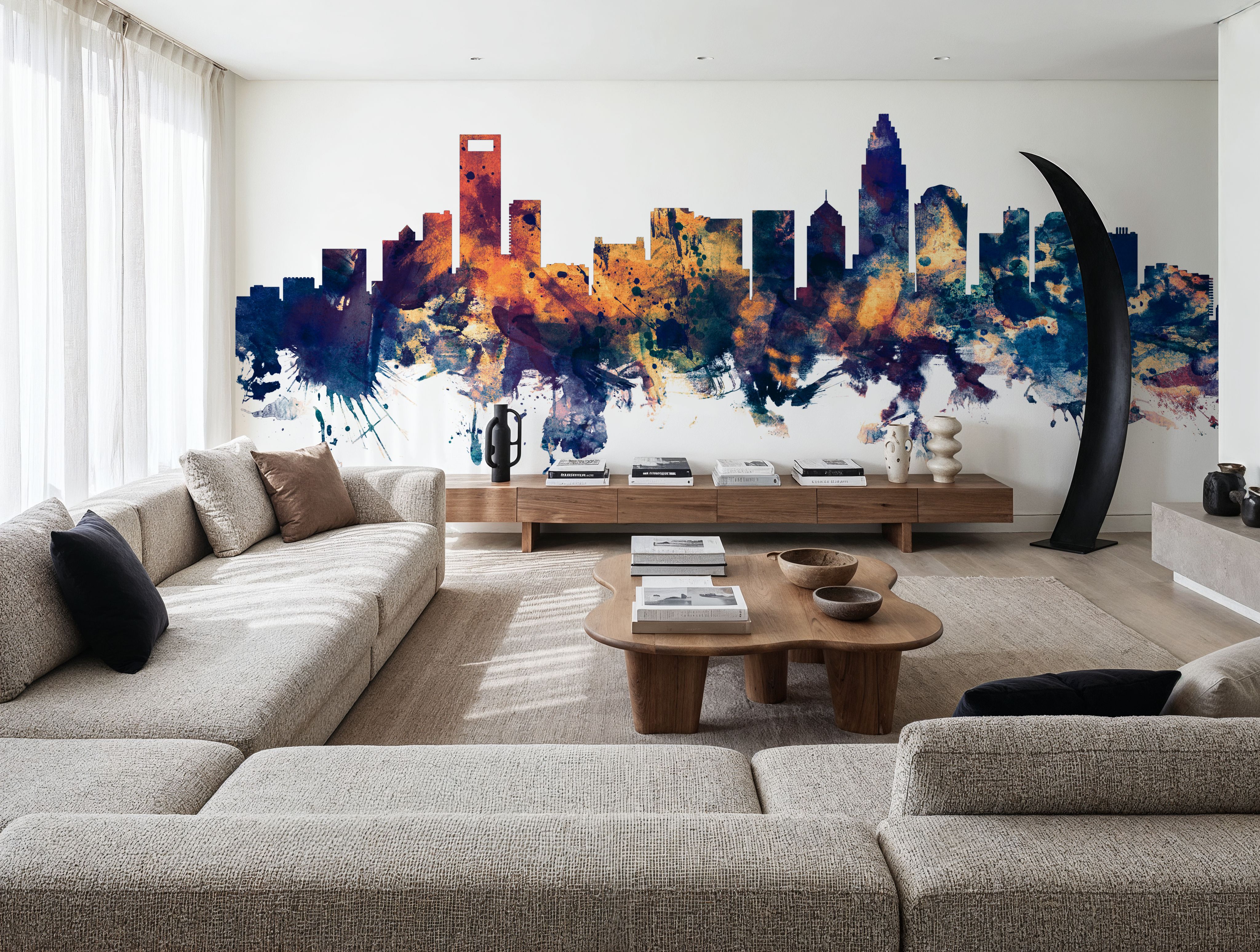 Charlotte North Carolina Skyline Blue & Bronze, Wallpaper