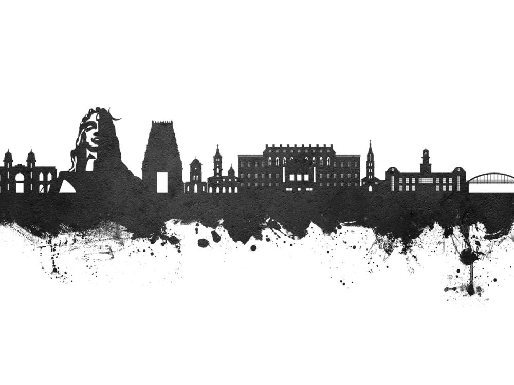 Coimbatore India Skyline Black & White