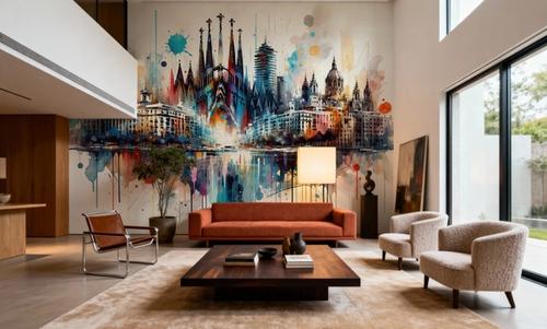 Watercolor Skyline Barcelona I