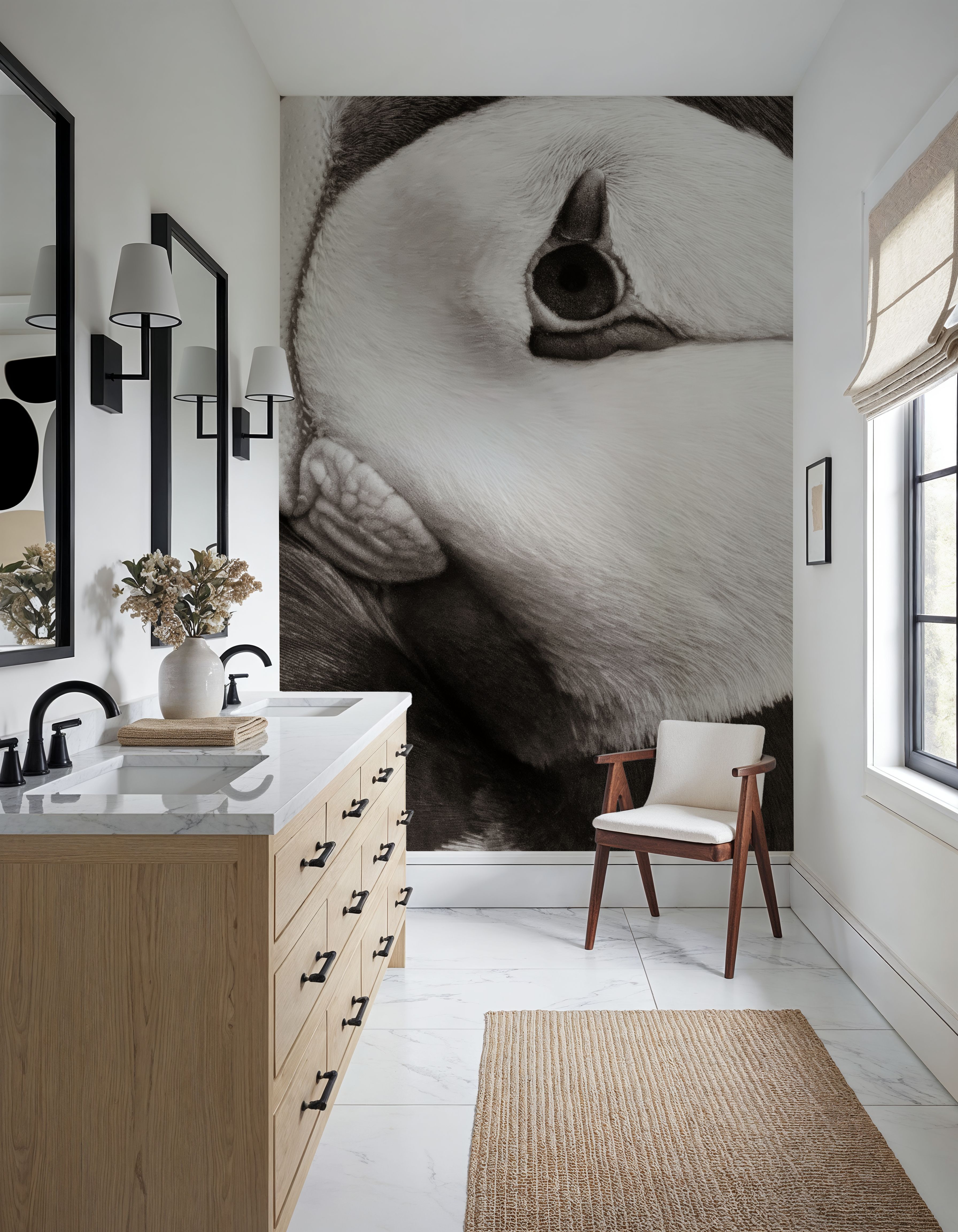 Atlantic Puffin Tucked BW