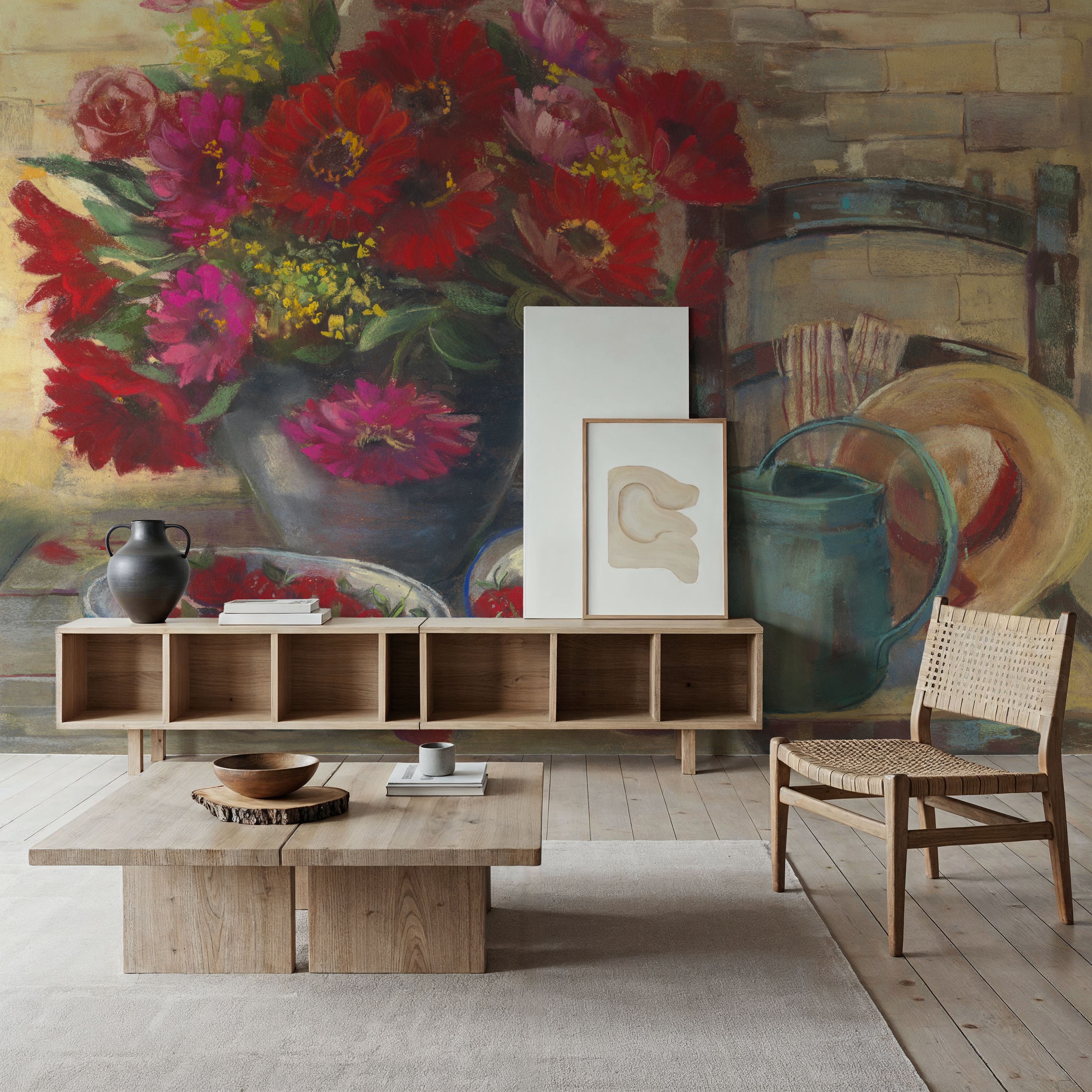 Strawberries and Zinnias