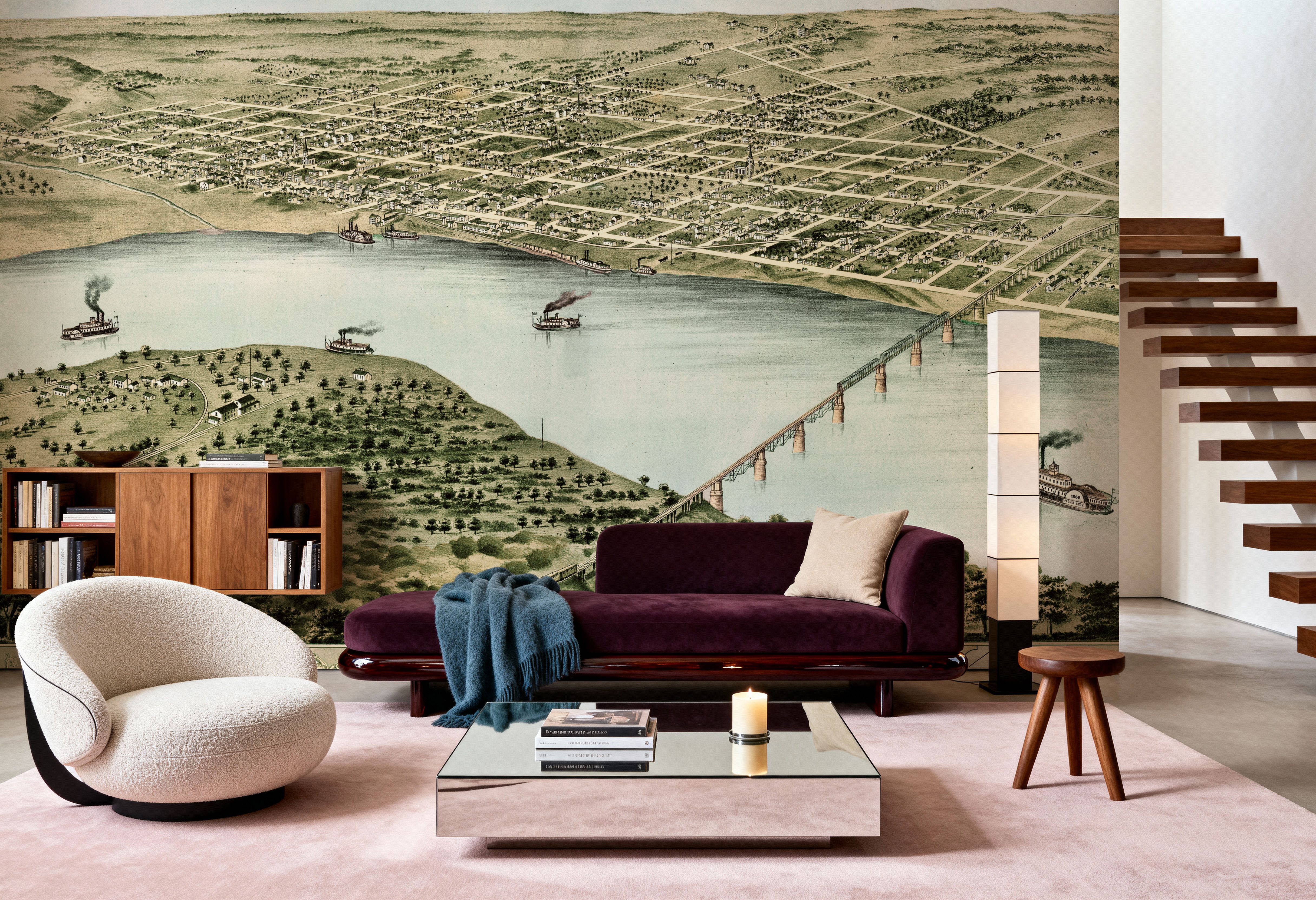 Old Aerial View of Saint Charles, Missouri, 1869