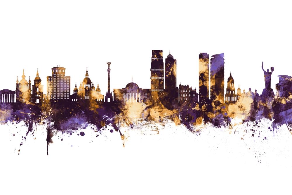 Kyiv Ukraine Skyline Purple & Gold