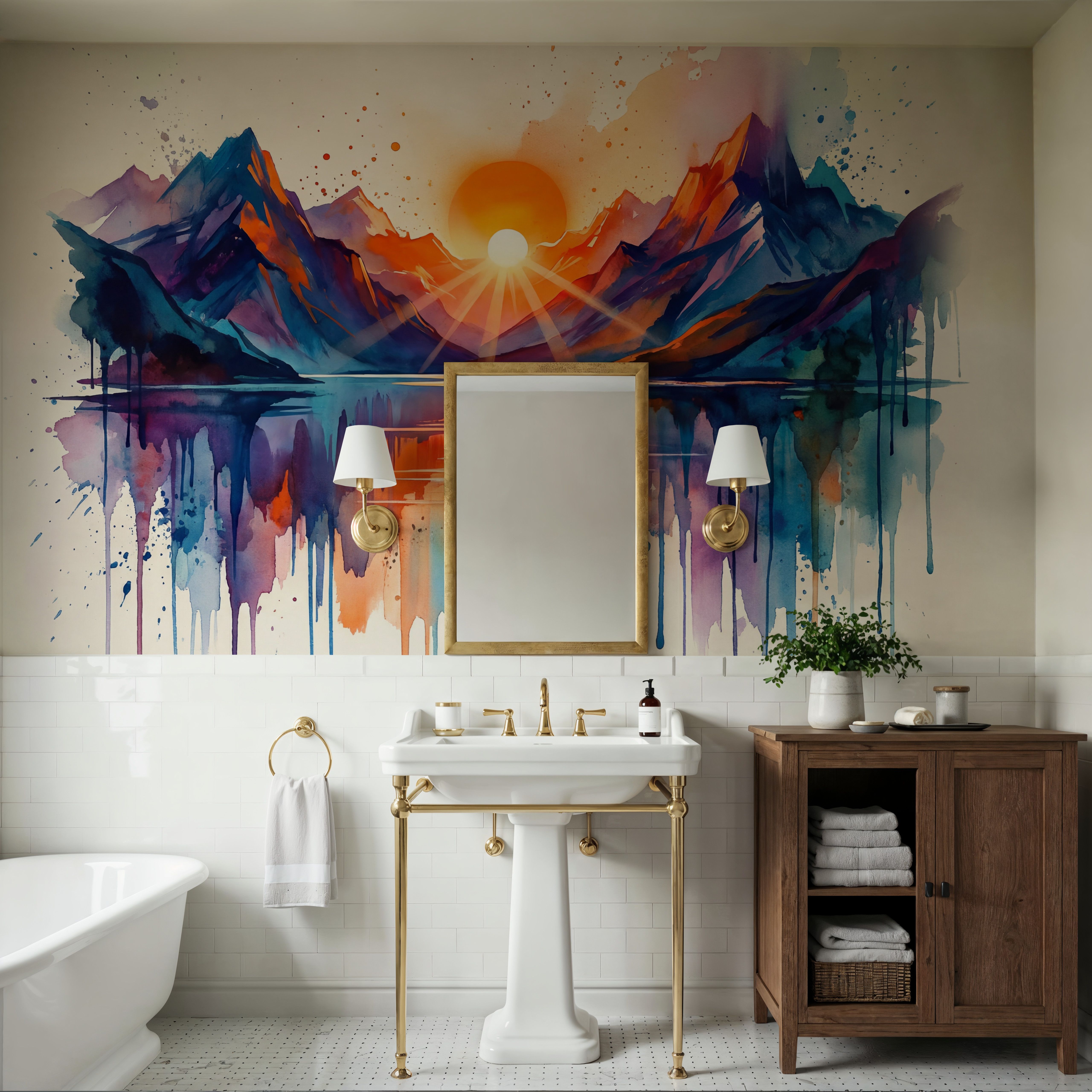 Mountain Lake - Watercolor Sunset Series