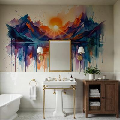 Mountain Lake - Watercolor Sunset Series