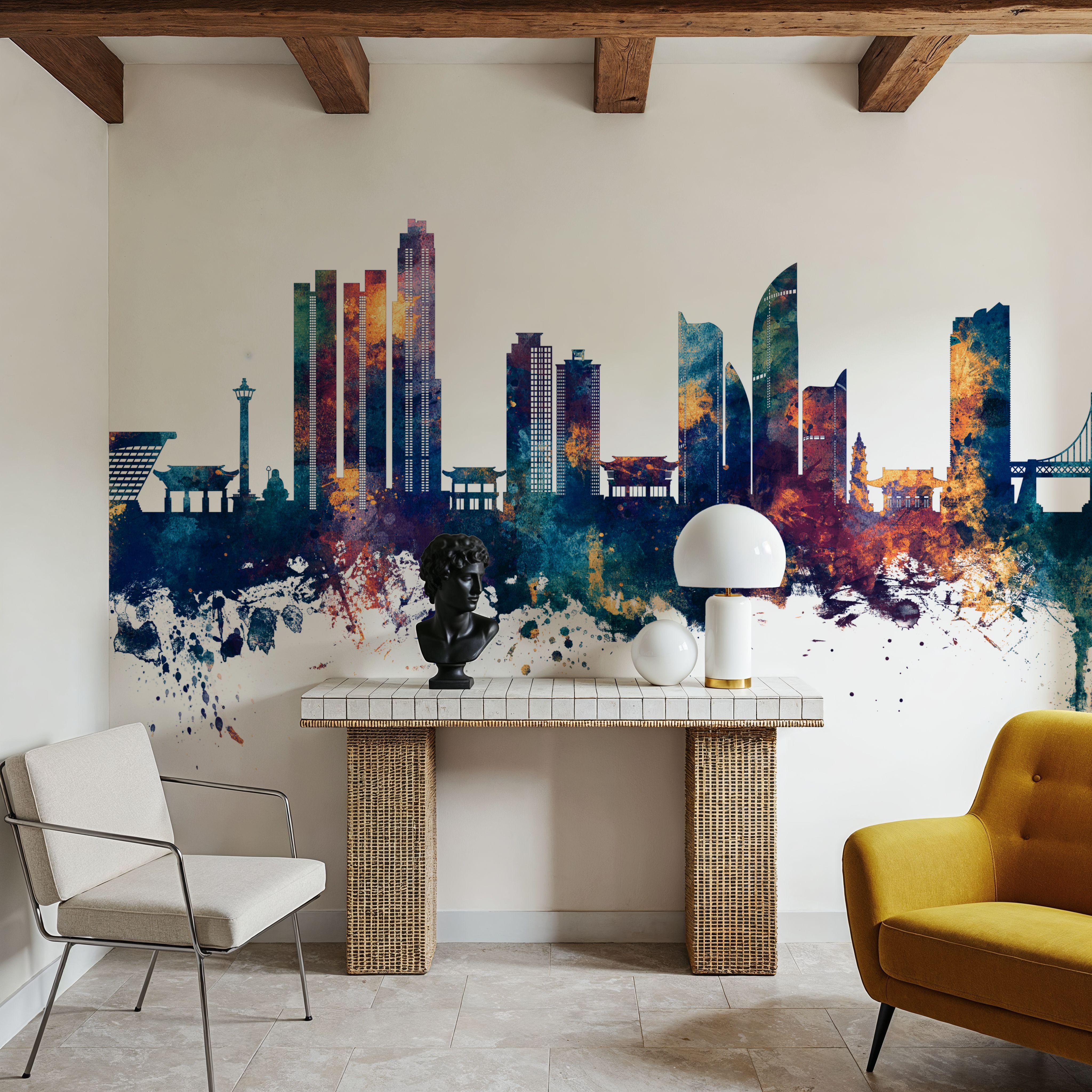 Busan South Korea Skyline Blue & Bronze