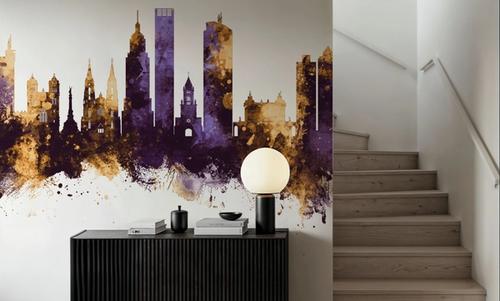São Paulo Brazil Skyline Purple & Gold