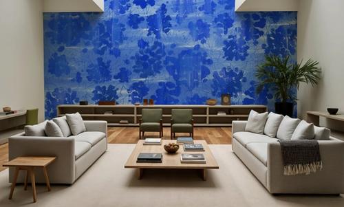 Indigo Poufs on Blue