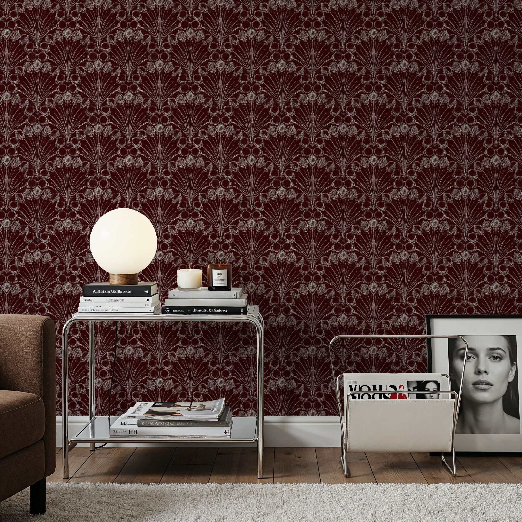Art Deco Moon Phase, Maroon, Papier peint
