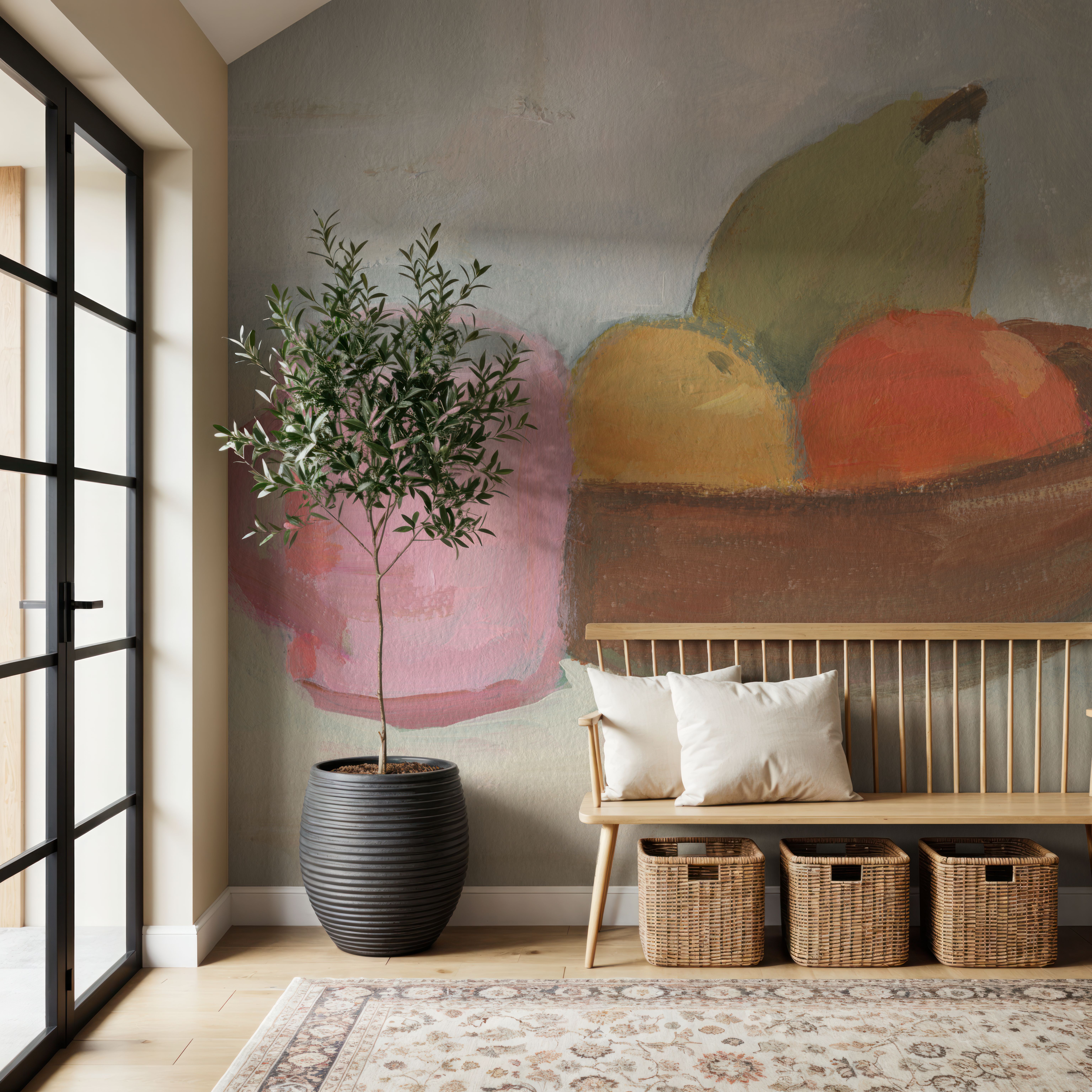 Pink Cup with Wooden Bowl