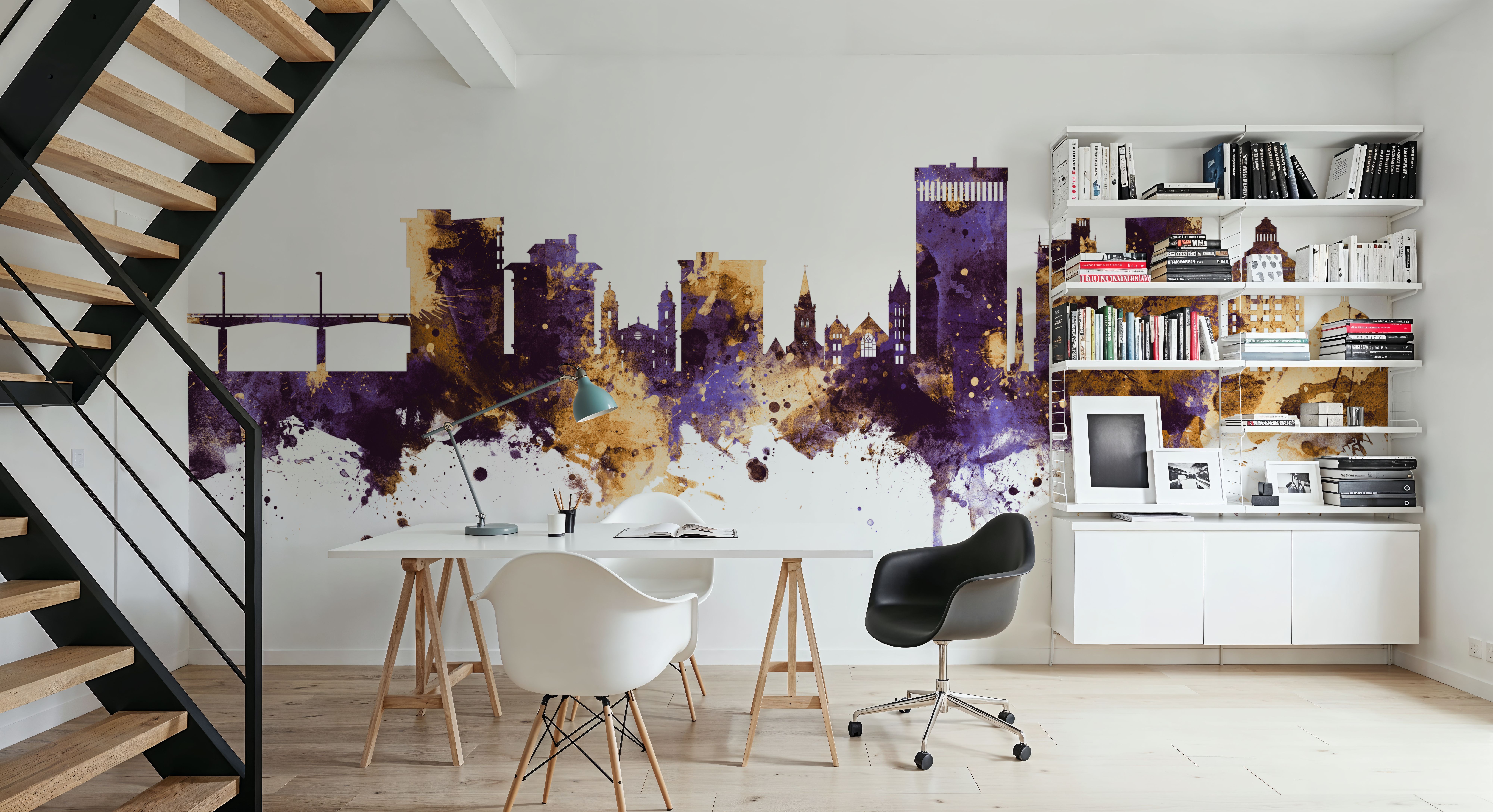 Asheville North Carolina Skyline Purple & Gold, Wallpaper